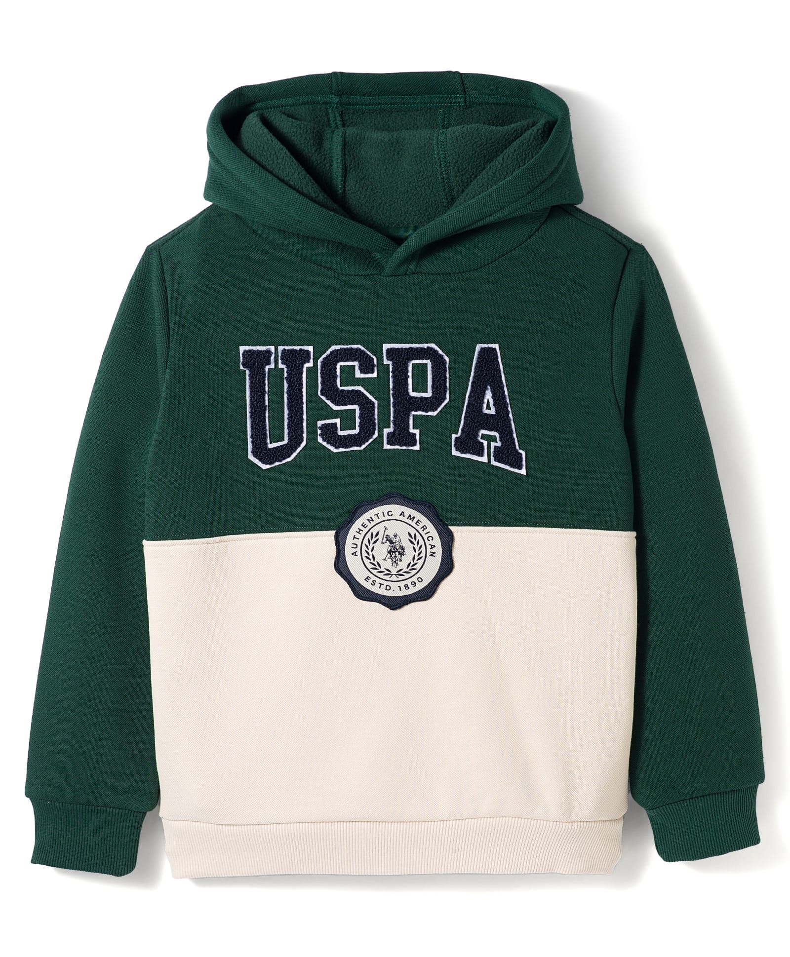 US Polo Assn Cotton Knit Full Sleeves Solid Hooded Sweatshirt - Green & White-image-13