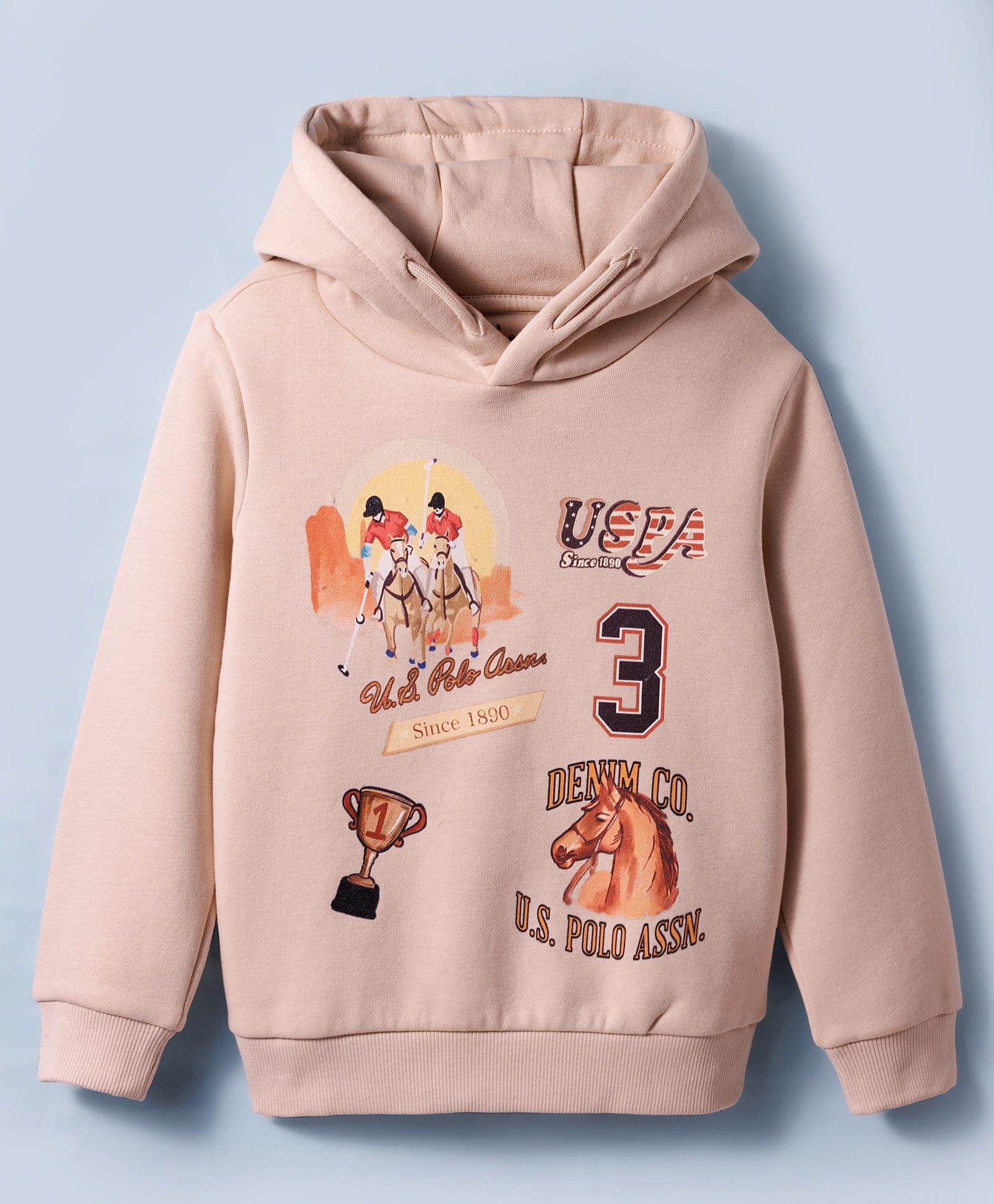 US Polo Assn Cotton Knit Full Sleeves Hooded Sweatshirt With Polo Print - Light Brown-picture-17