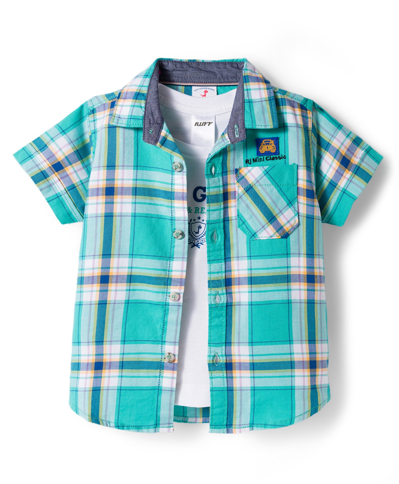 Ruff 100% Twill Cotton Woven Half Sleeves Checkered Shirt with T-Shirt - Mint-picture-39