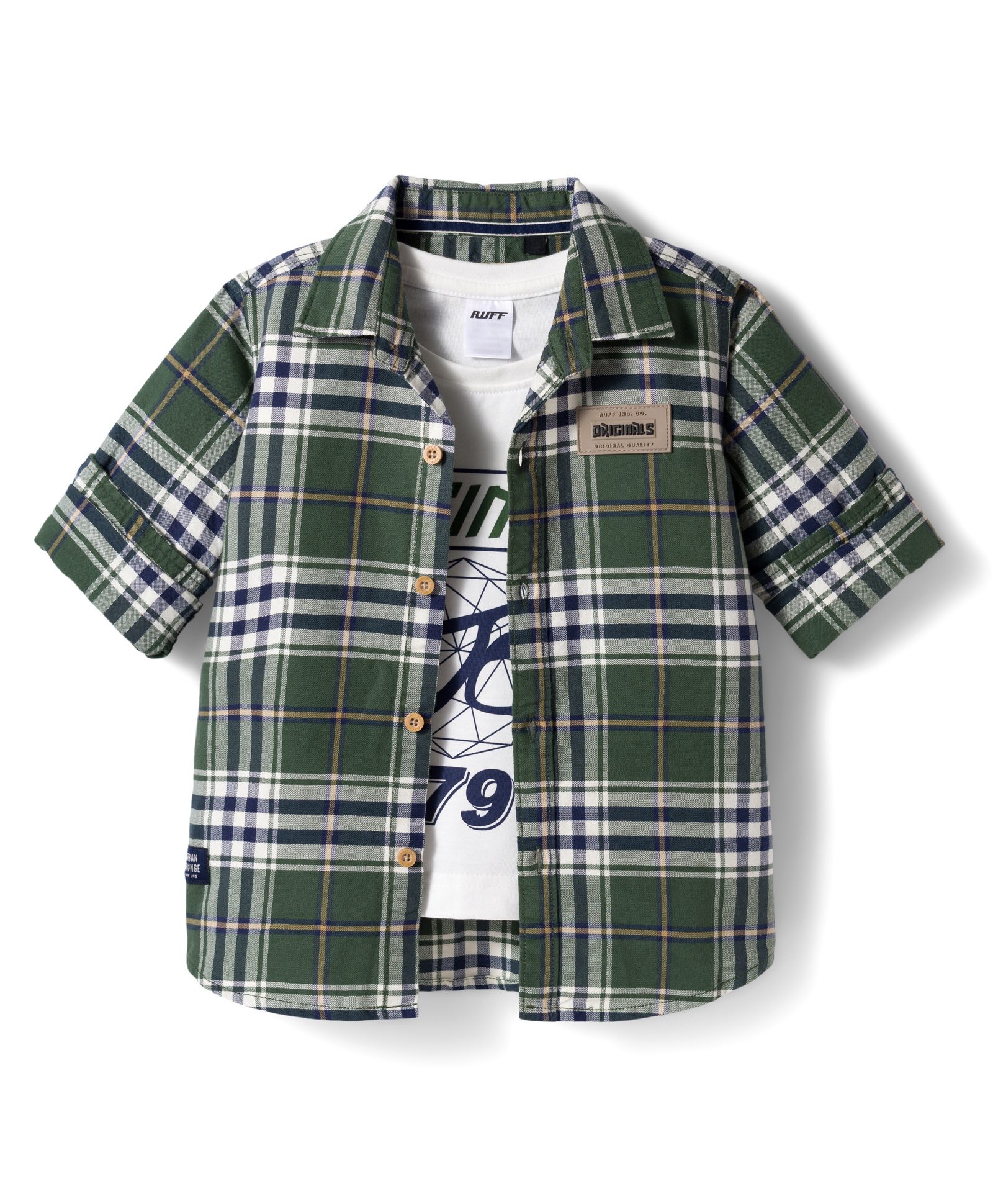 Ruff 100% Twill Cotton Woven Full Sleeves Checkered Shirt with T-Shirt - Green-picture-35