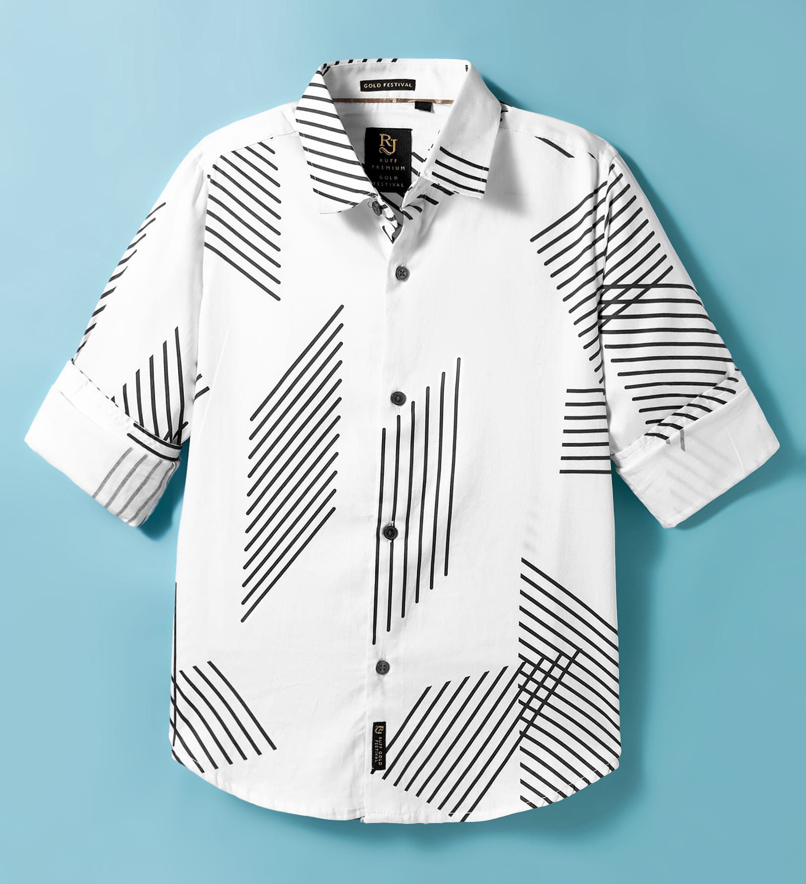 Ruff 100% Cotton Poplin Woven Full Sleeves Printed Shirt - White-picture-11