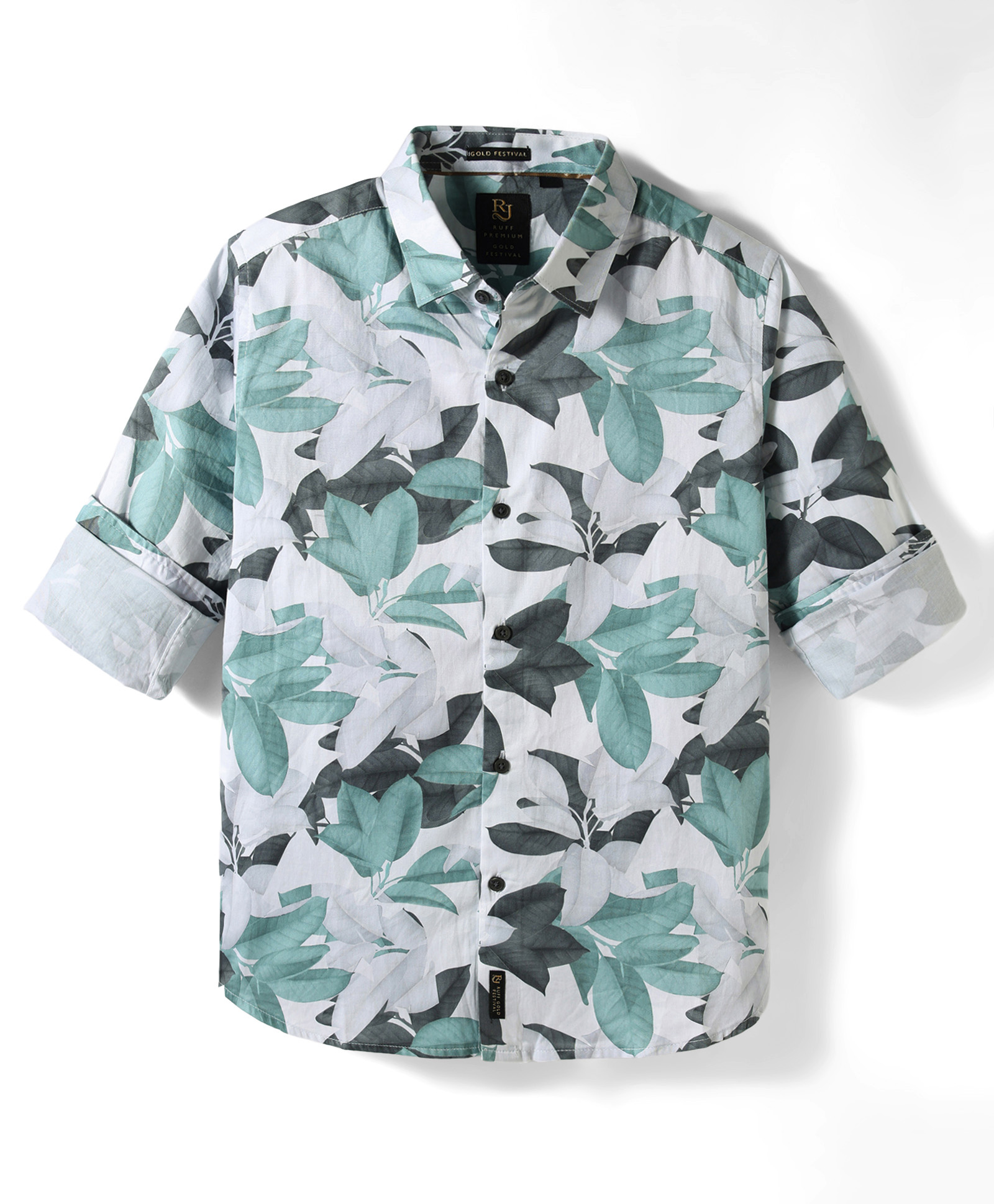 Ruff Poplin Woven Full Sleeves Shirt With Floral Print - Mint-picture-26