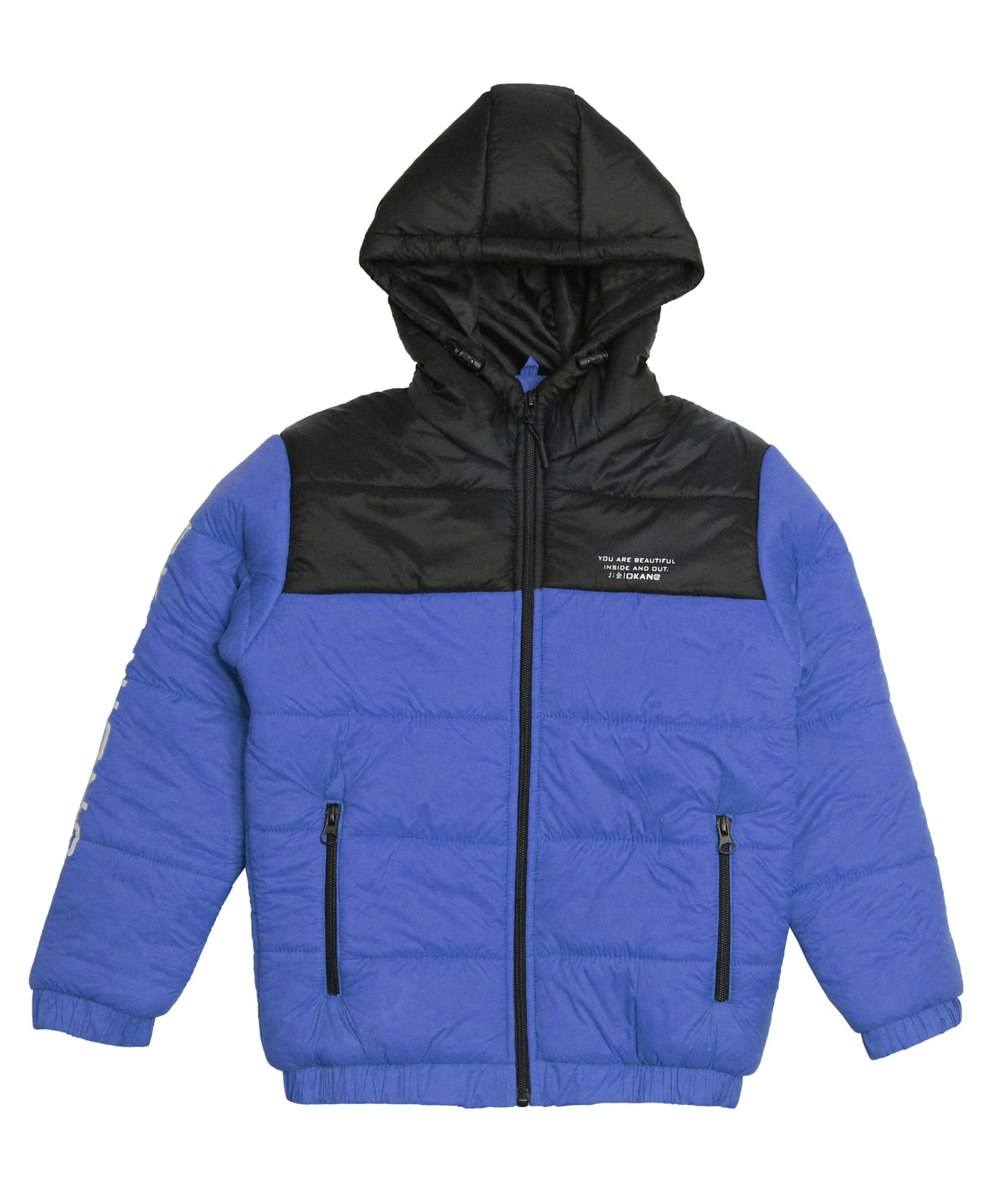 OKANE Woven Full Sleeves Padded Hooded Solid Jacket - Blue & Black-picture-13