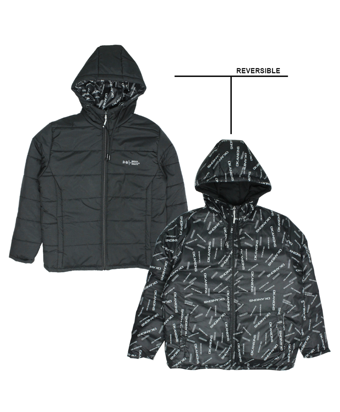 OKANE Woven Full Sleeves Hooded Reversible Jacket With Text Print - Black-picture-20