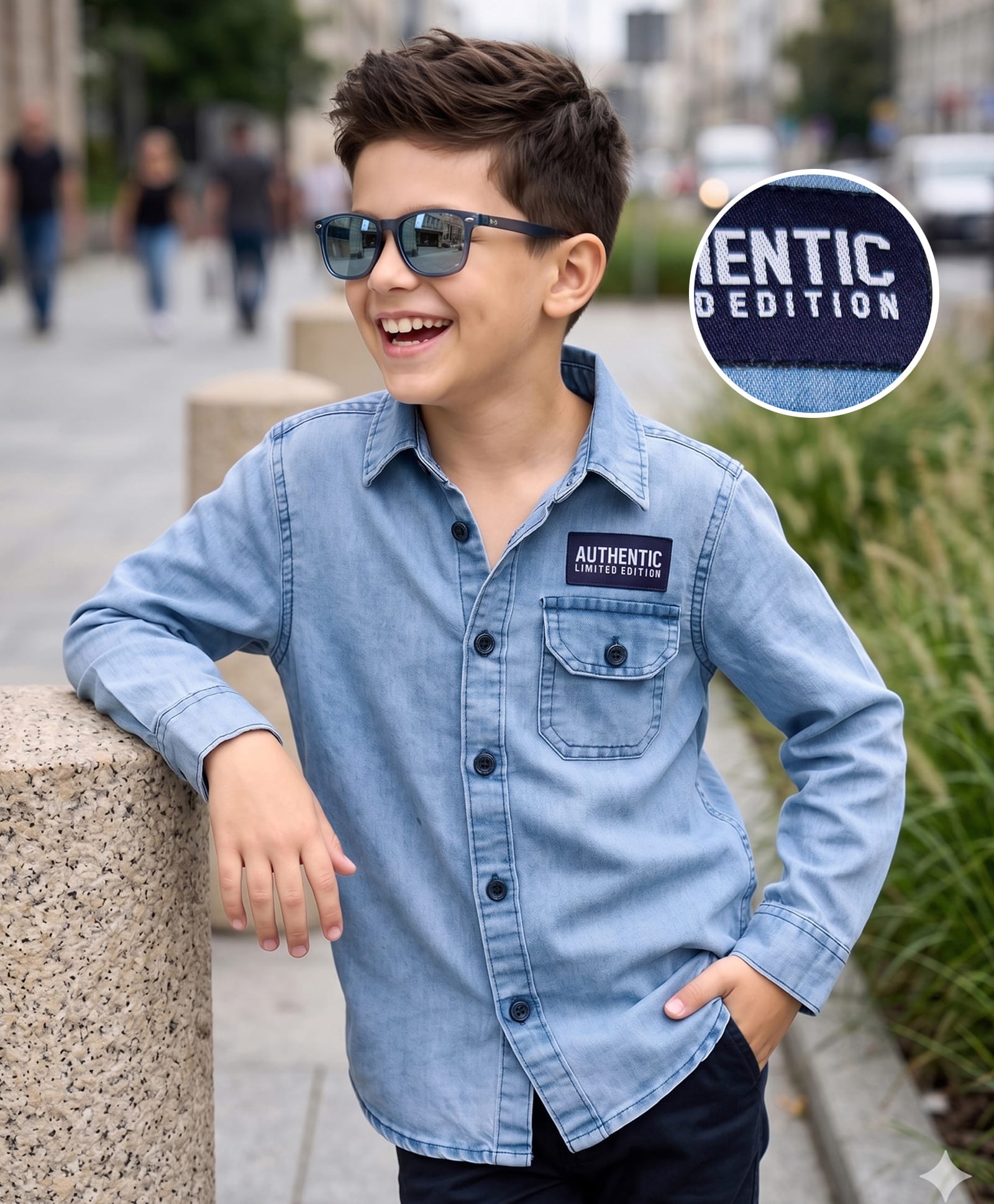 Kookie Kids Woven Full Sleeves Washed Shirt with Front Pocket- Light Blue-image-32