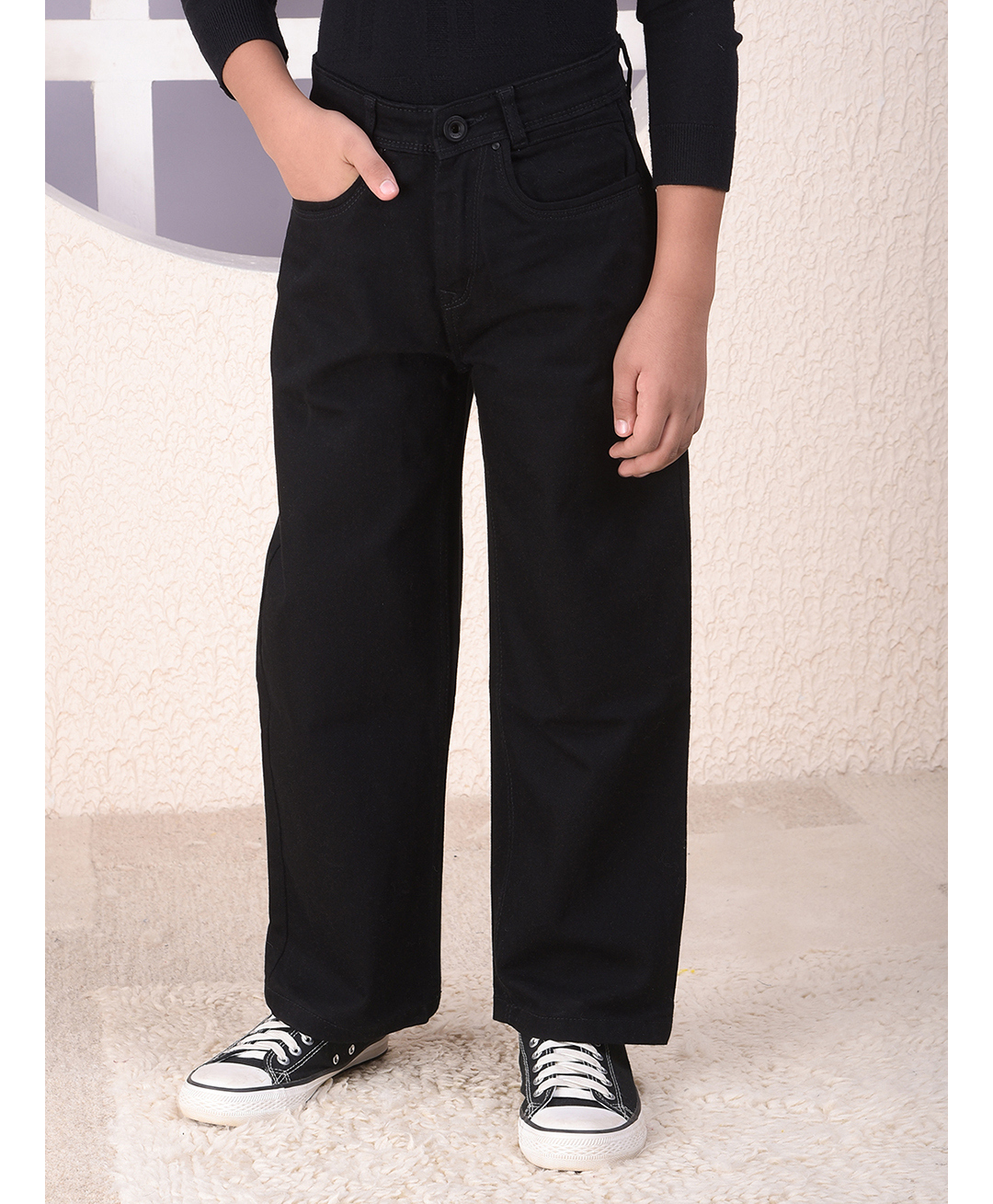 CRIMSOUNE CLUB Cotton Denim Solid Jeans - Black-picture-18