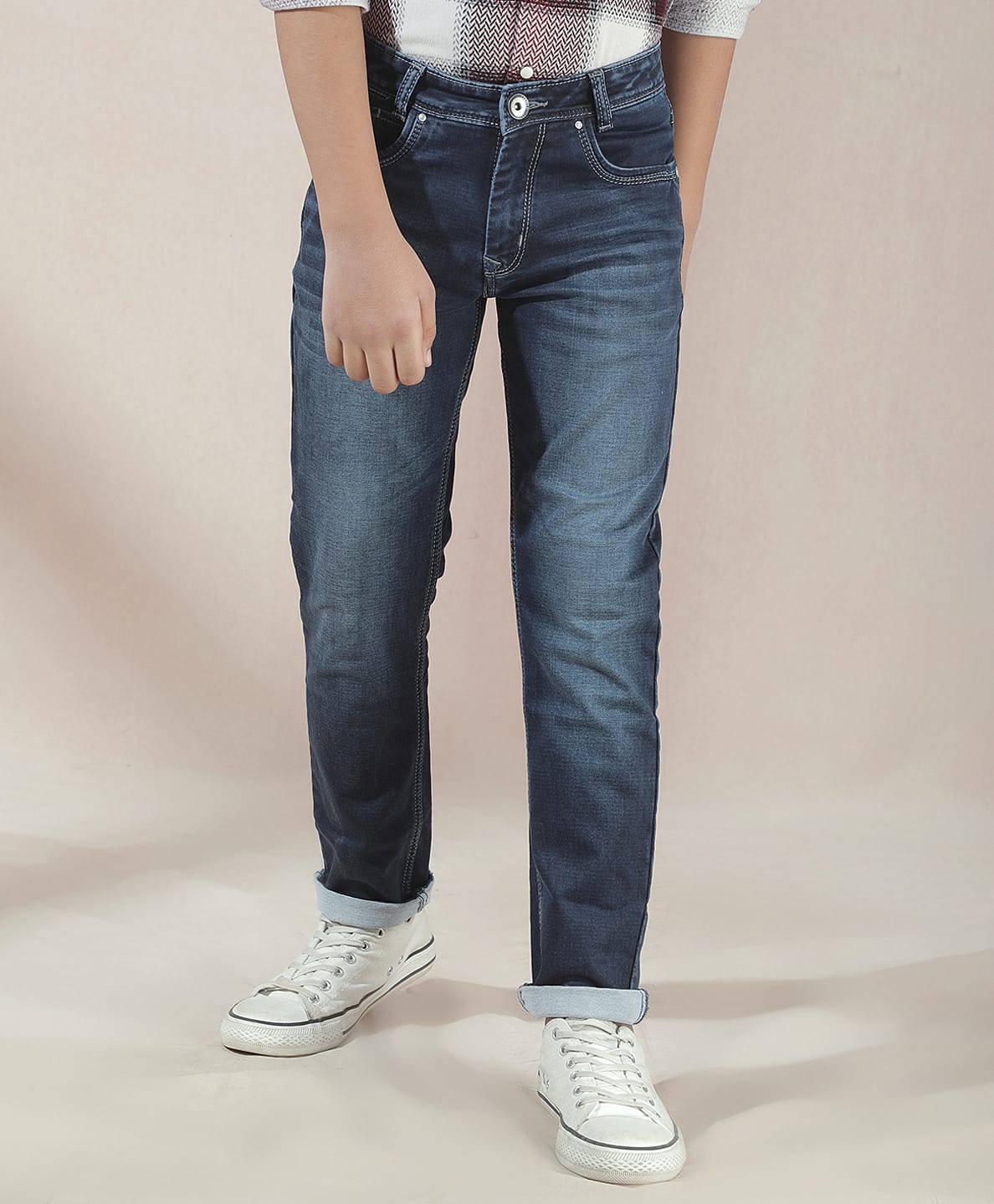 CRIMSOUNE CLUB Cotton Denim Solid Jeans - Blue-image-19