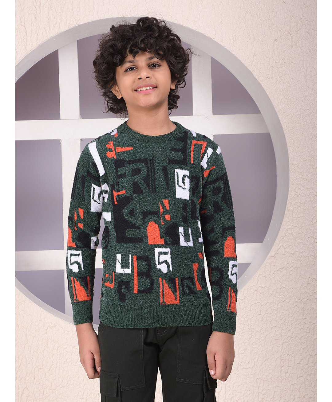 CRIMSOUNE CLUB Woven Full Sleeves Alphabets Designed Sweater - Green-picture-26