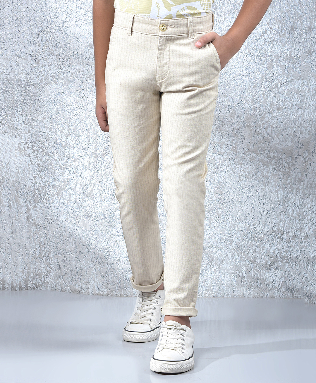 CRIMSOUNE CLUB Cotton Woven Striped Trousers - Beige-picture-20