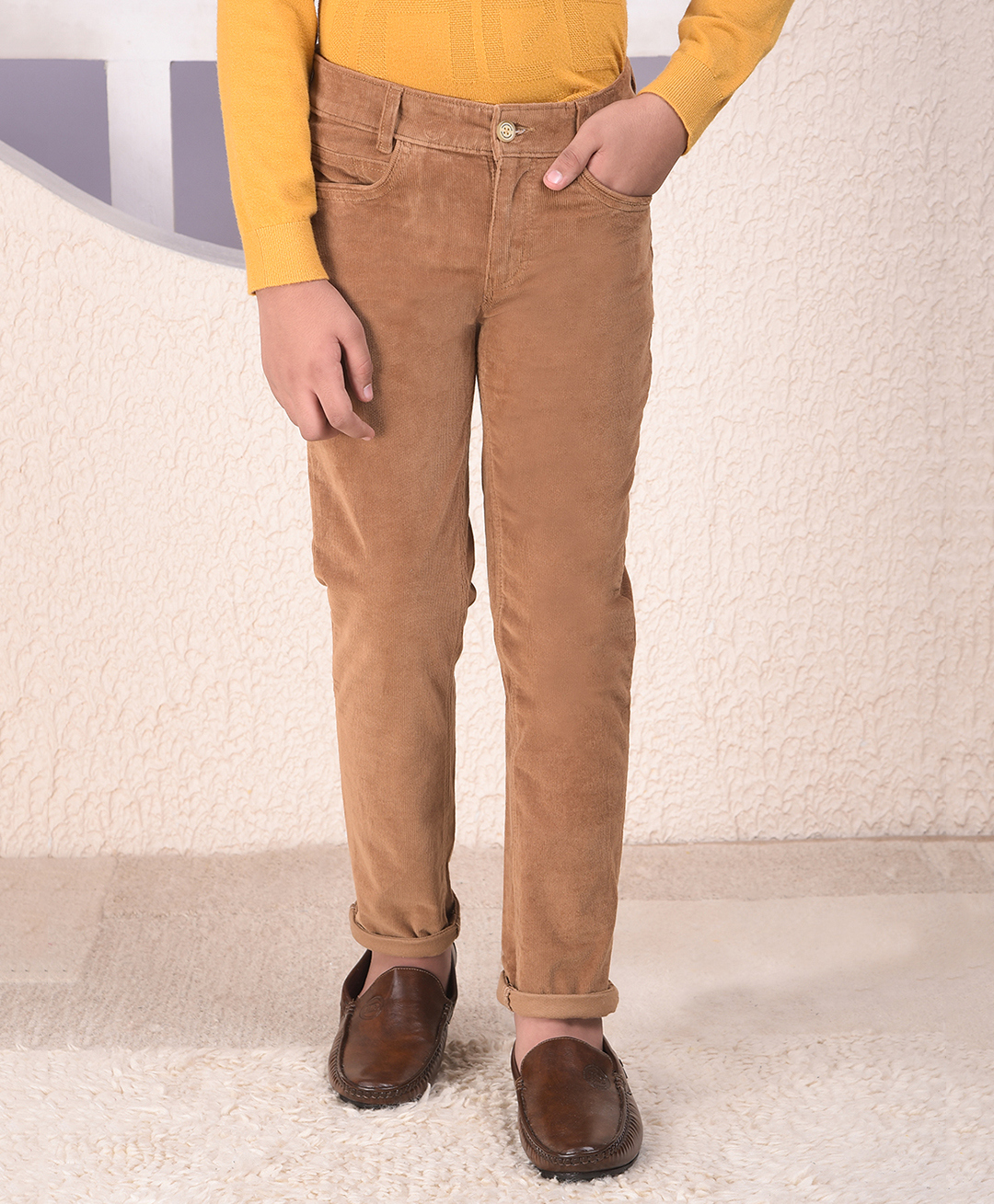 CRIMSOUNE CLUB Cotton Woven Solid Trousers - Brown-picture-42