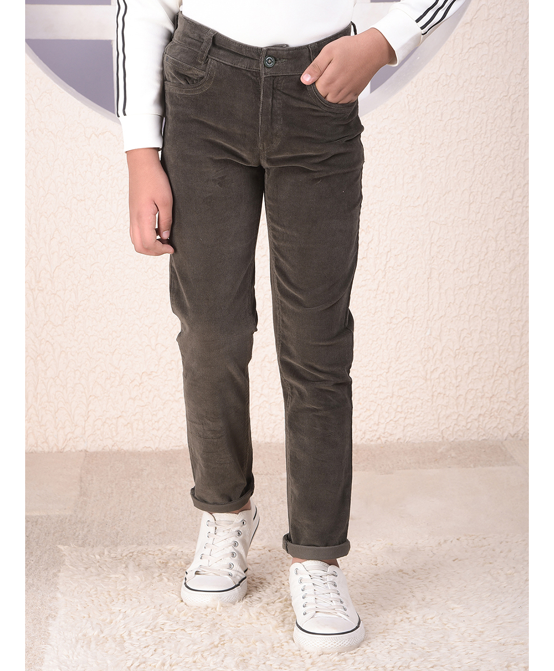 CRIMSOUNE CLUB Cotton Woven Solid Trousers - Green-picture-21