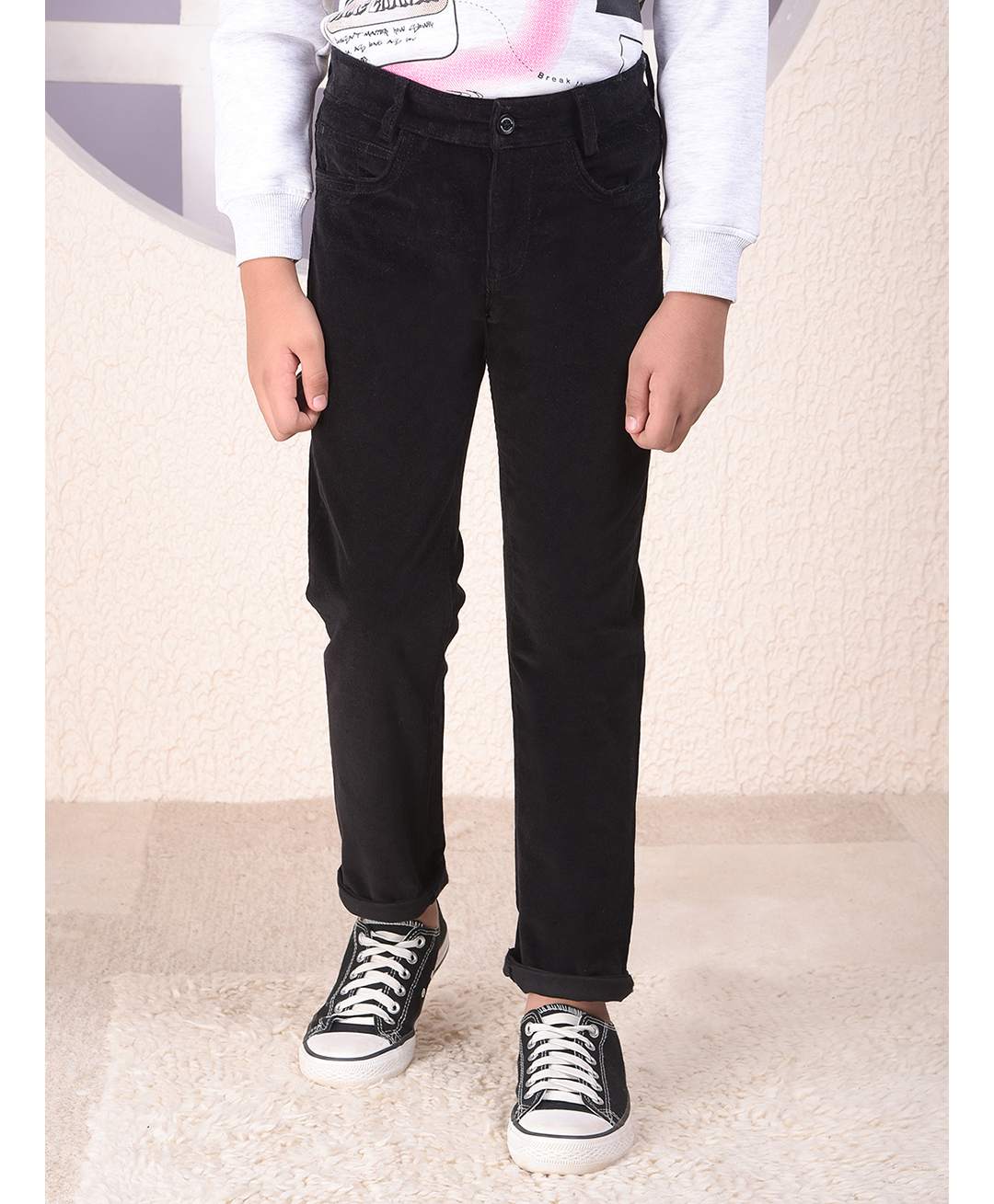 CRIMSOUNE CLUB Cotton Woven Solid Trousers - Black-picture-20