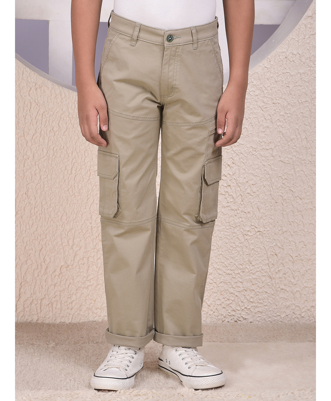 CRIMSOUNE CLUB Cotton Woven Solid Trousers - Beige-picture-31