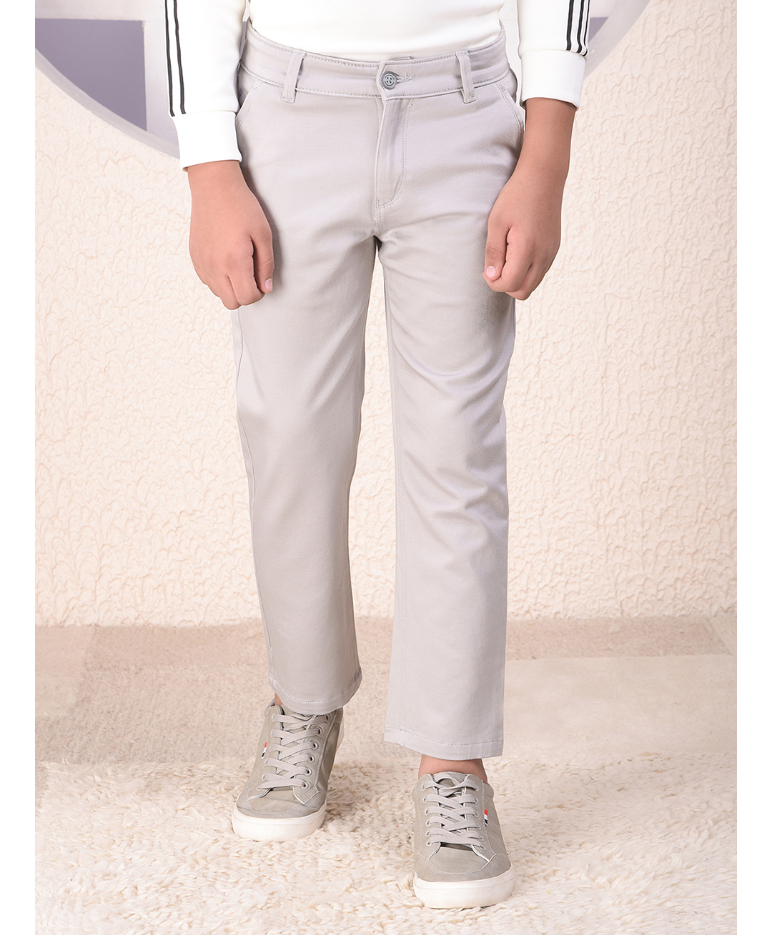 CRIMSOUNE CLUB Cotton Woven Solid Trousers - Grey-picture-26
