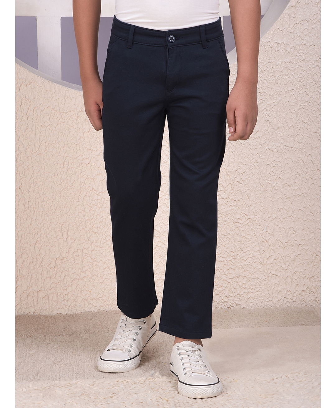 CRIMSOUNE CLUB Cotton Woven Solid Trousers - Navy Blue-picture-43
