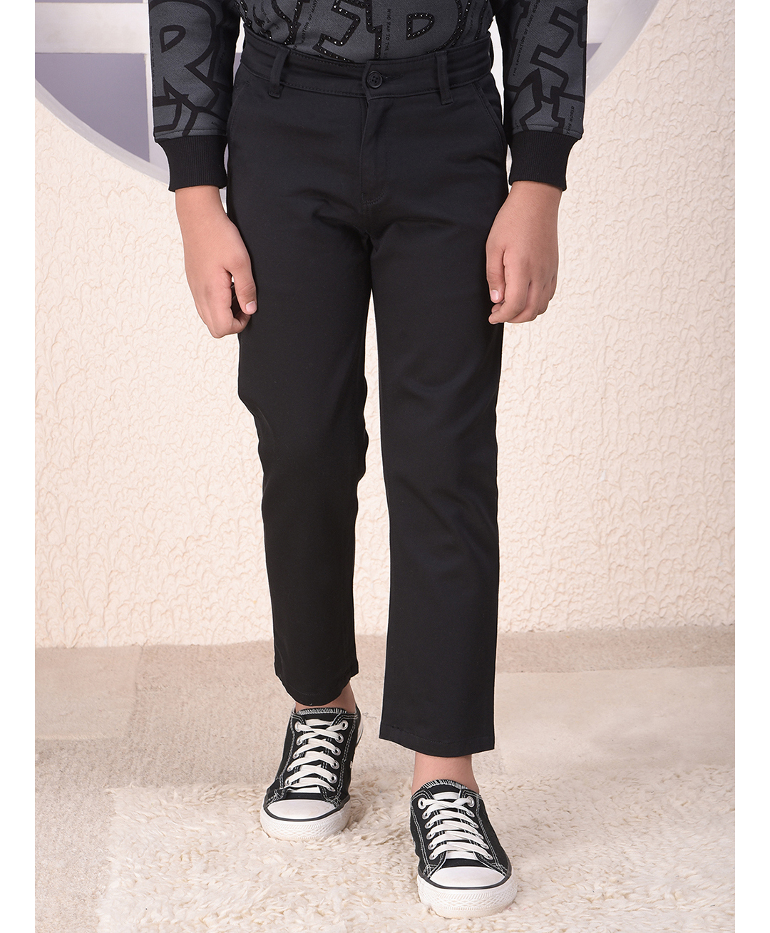 CRIMSOUNE CLUB Cotton Woven Solid Trousers - Black-picture-27