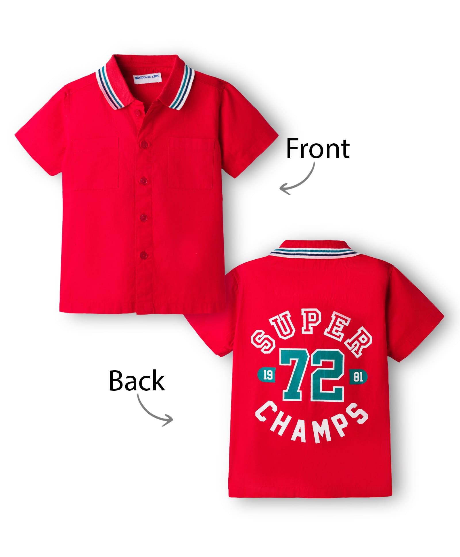 kookie kids india Kookie Kids Cotton Woven Half Sleeves Shirt with Back Text Print - Red-picture-22