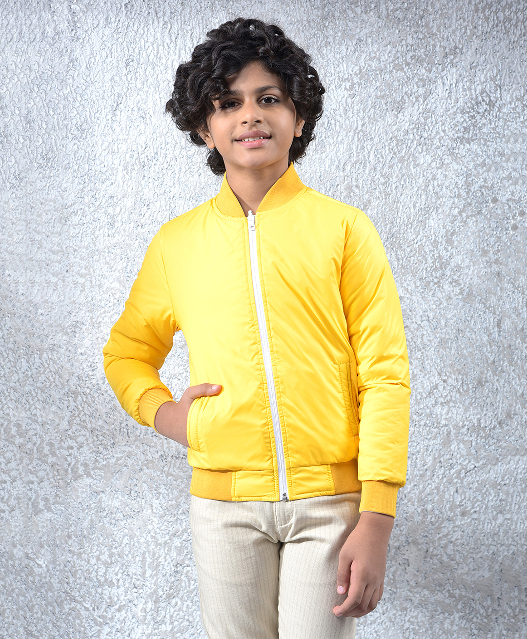 CRIMSOUNE CLUB Knit Full Sleeves Solid Reversible Bomber Jacket - Yellow-picture-18