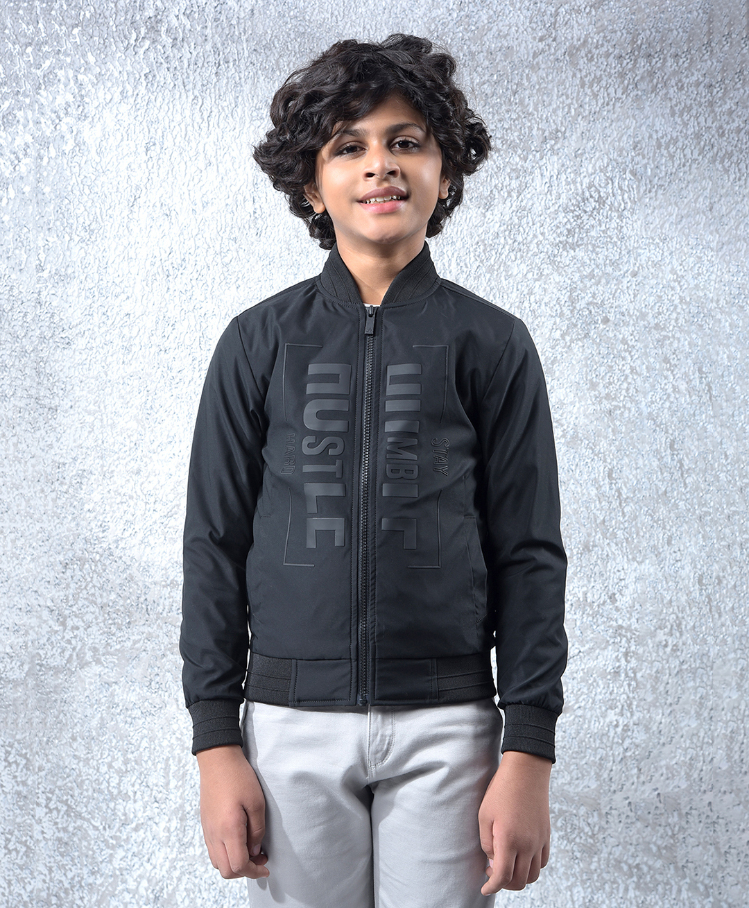 CRIMSOUNE CLUB Knit Full Sleeves Typography Printed Light Winter Zipper Bomber Jacket - Black-picture-23