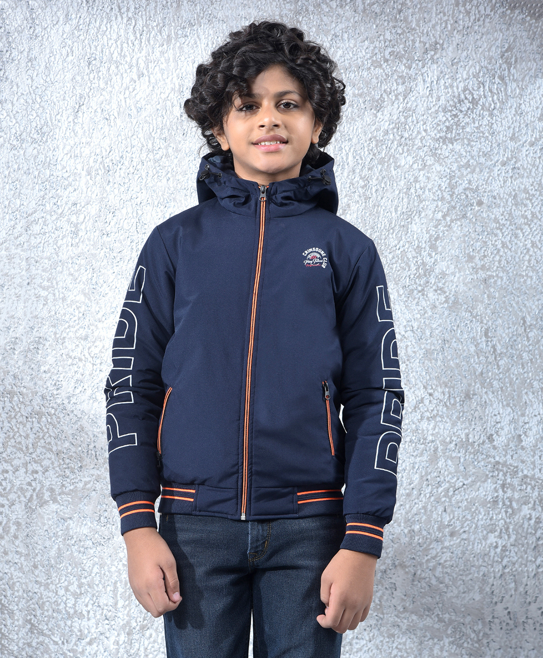 CRIMSOUNE CLUB Knit Full Sleeves Pride Text Printed Light Winter Zipper Hooded Jacket - Navy Blue-picture-13