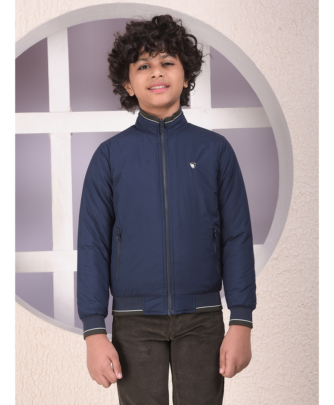 CRIMSOUNE CLUB Knit Full Sleeves Solid Reversible Bomber Jacket - Navy Blue-picture-34