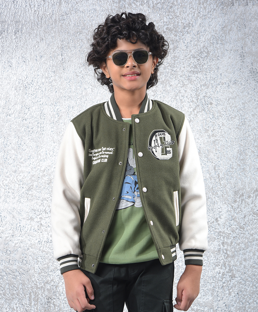 CRIMSOUNE CLUB Knit Full Sleeves Typography Embroidered Light Winter Bomber Jacket - Olive Green-picture-14