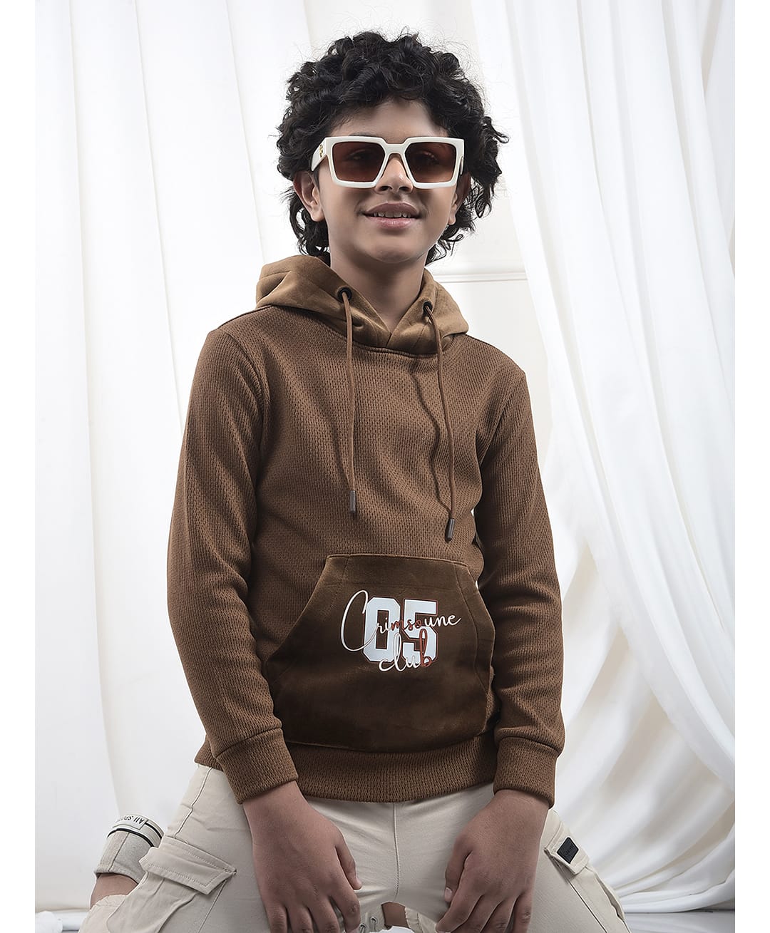 CRIMSOUNE CLUB Woven Full Sleeves 05 Number Printed Hooded Light Winter Sweatshirt - Brown-picture-22