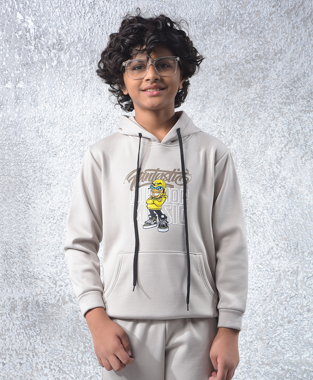 CRIMSOUNE CLUB Woven Full Sleeves Fantastic Text Printed Light Winter Hooded Sweatshirt - Beige-picture-12