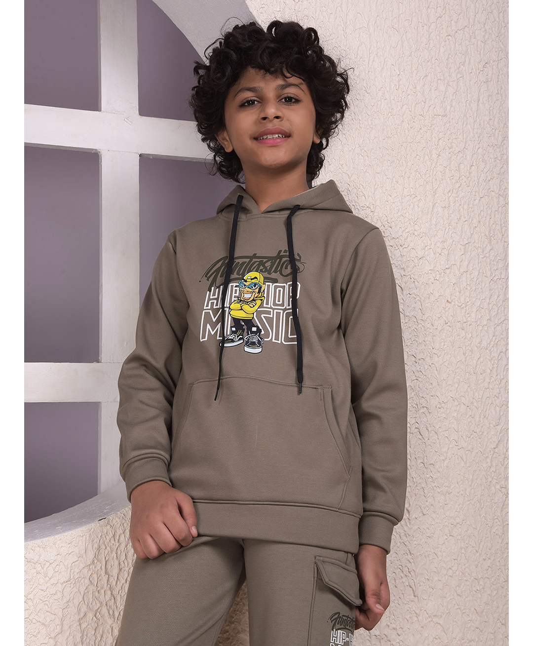 CRIMSOUNE CLUB Woven Full Sleeves Fantastic Text Printed Light Winter Hooded Sweatshirt - Olive Green-picture-25