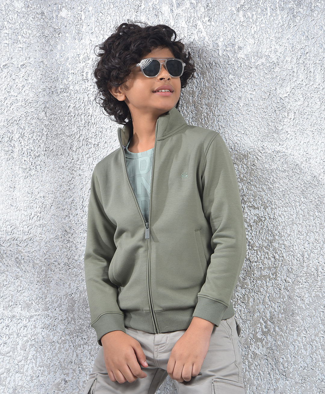 CRIMSOUNE CLUB Cotton Woven Full Sleeves Solid Light Winter Jacket - Olive Green-picture-32