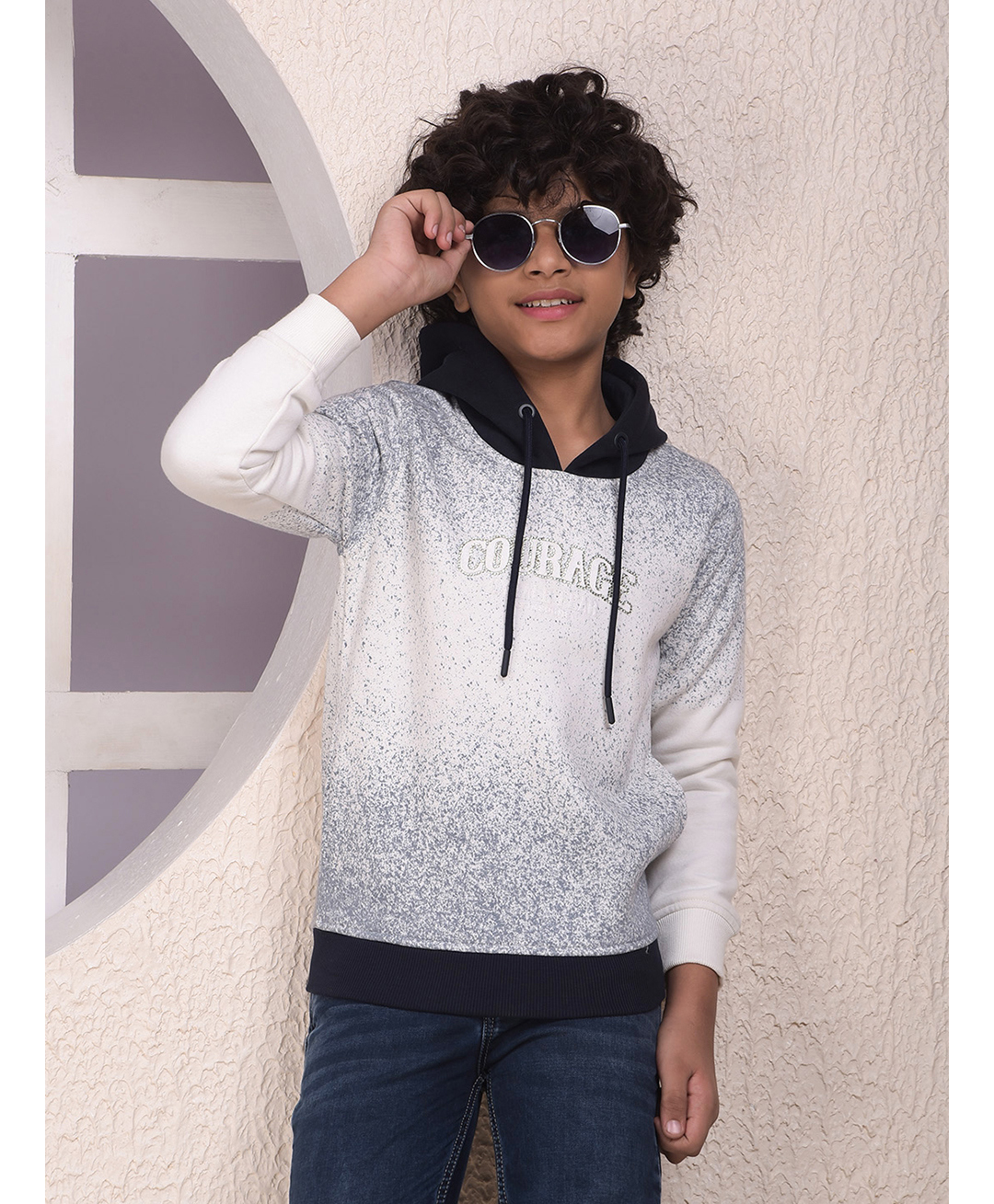 CRIMSOUNE CLUB Woven Full Sleeves Courage Text Printed Light Winter Hooded Sweatshirt - White-picture-18