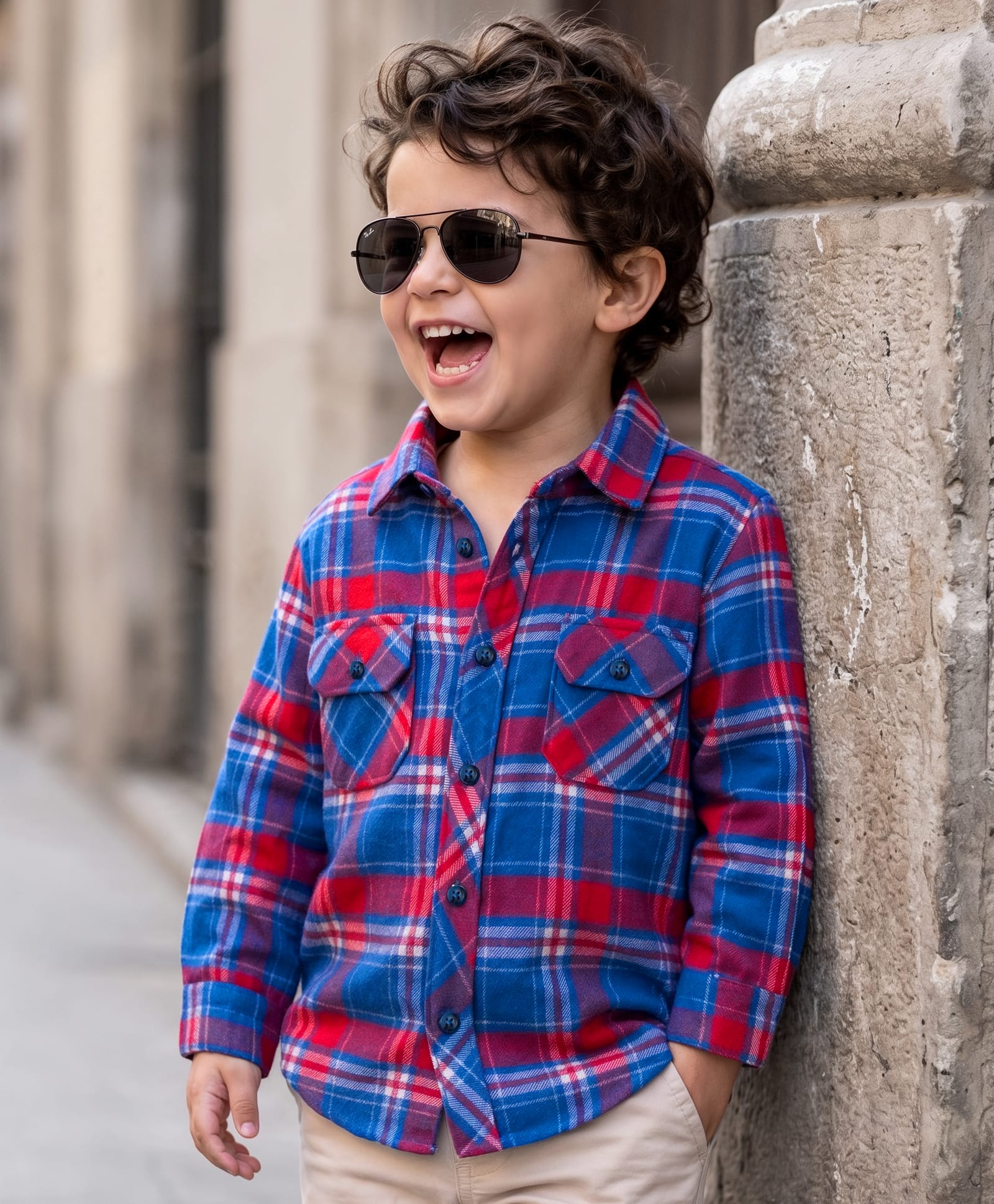 Kookie Kids Woven Full Sleeves Checked Shirt - Blue & Red-image-33