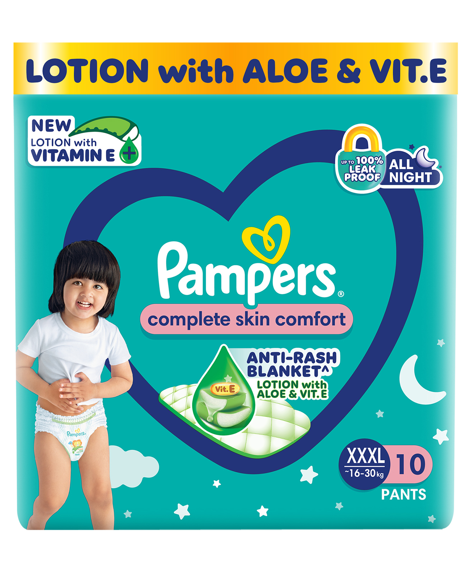 Pampers Complete Skin Comfort Pants, Anti-rash blanket, Lotion with Vitamin E & Aloe Vera, Extra Large size baby Diapers Pants Extra Extra Extra Large (XXXL) 10 Pieces, 16 to 30 kg-image-6