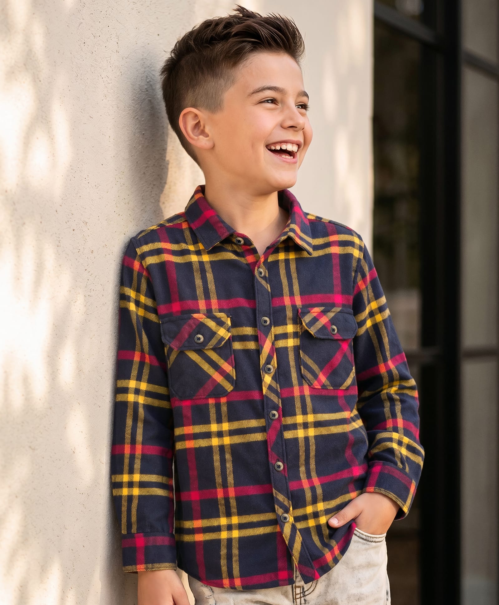 Kookie Kids Woven Full Sleeves Checked Shirt - Navy Blue-image-32
