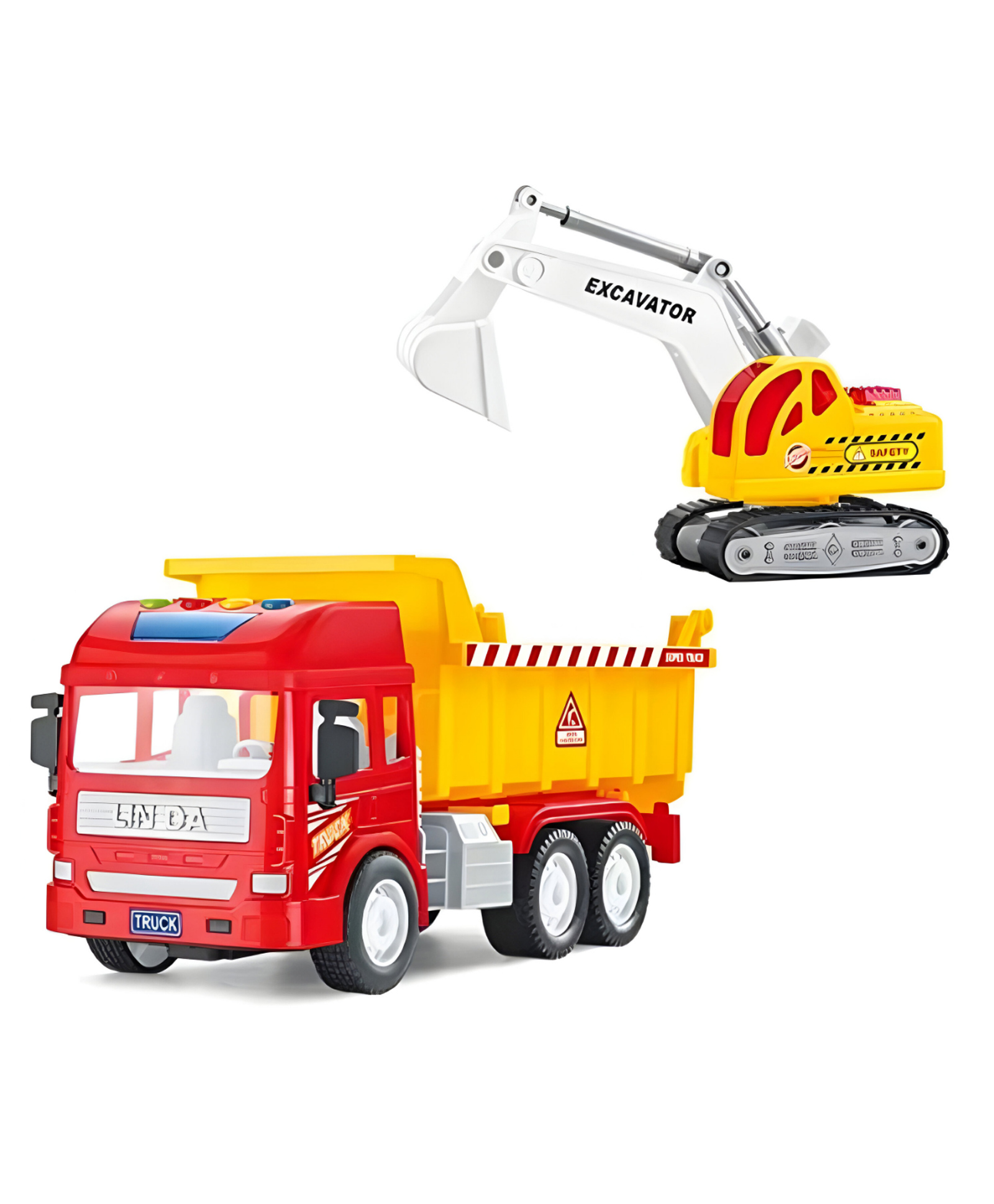 NEGOCIO 2 in 1 Friction Powered Dumper and Excavator Construction Pull Back Vehicles Light and Sound Toy Trucks- PACK OF 1- COLOR MAY VARY-image-13