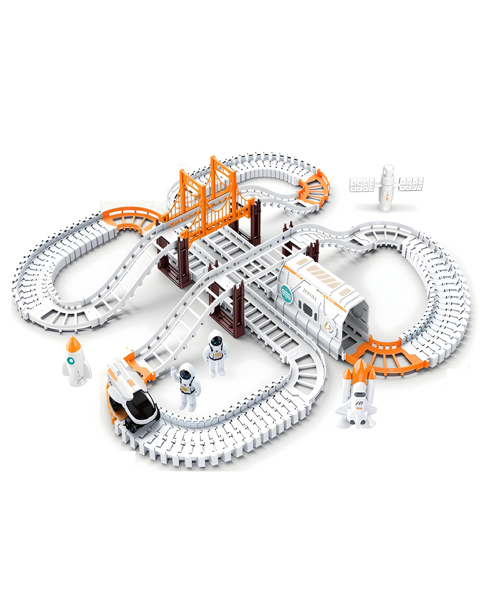 NEGOCIO Space Train Track Set DIY Assembled Track Battery Powered Spacecraft Satellite Astronaut Birthday Toys Suitable for Children Over 3 Years Old Halloween - PACK OF 1 - COLOR MAY VARY-picture-37