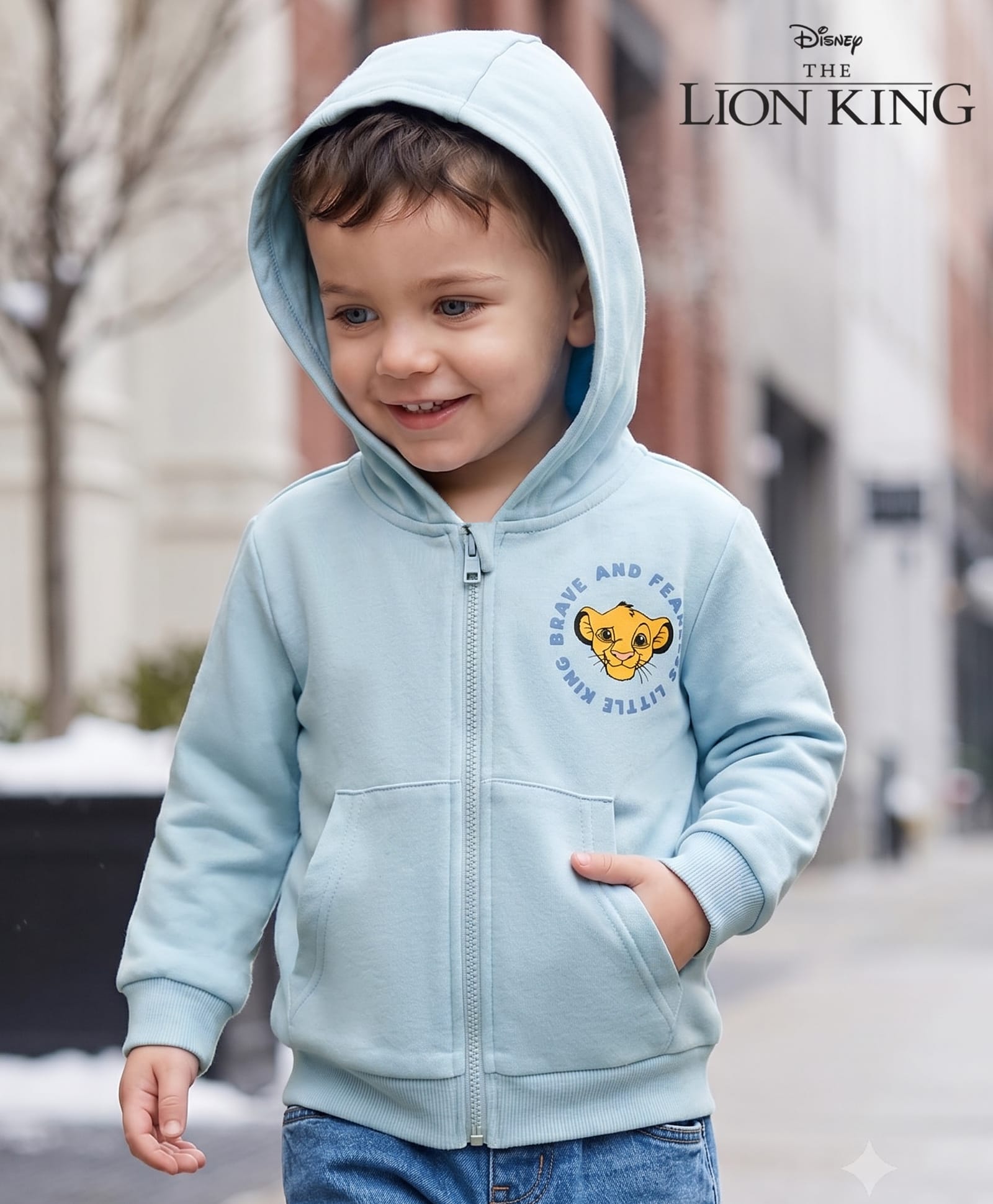 Bonfino Disney Cotton Knit Sweatshirt Hooded Full Sleeves Lion King Graphic Light Blue 9-12 Months-image-40