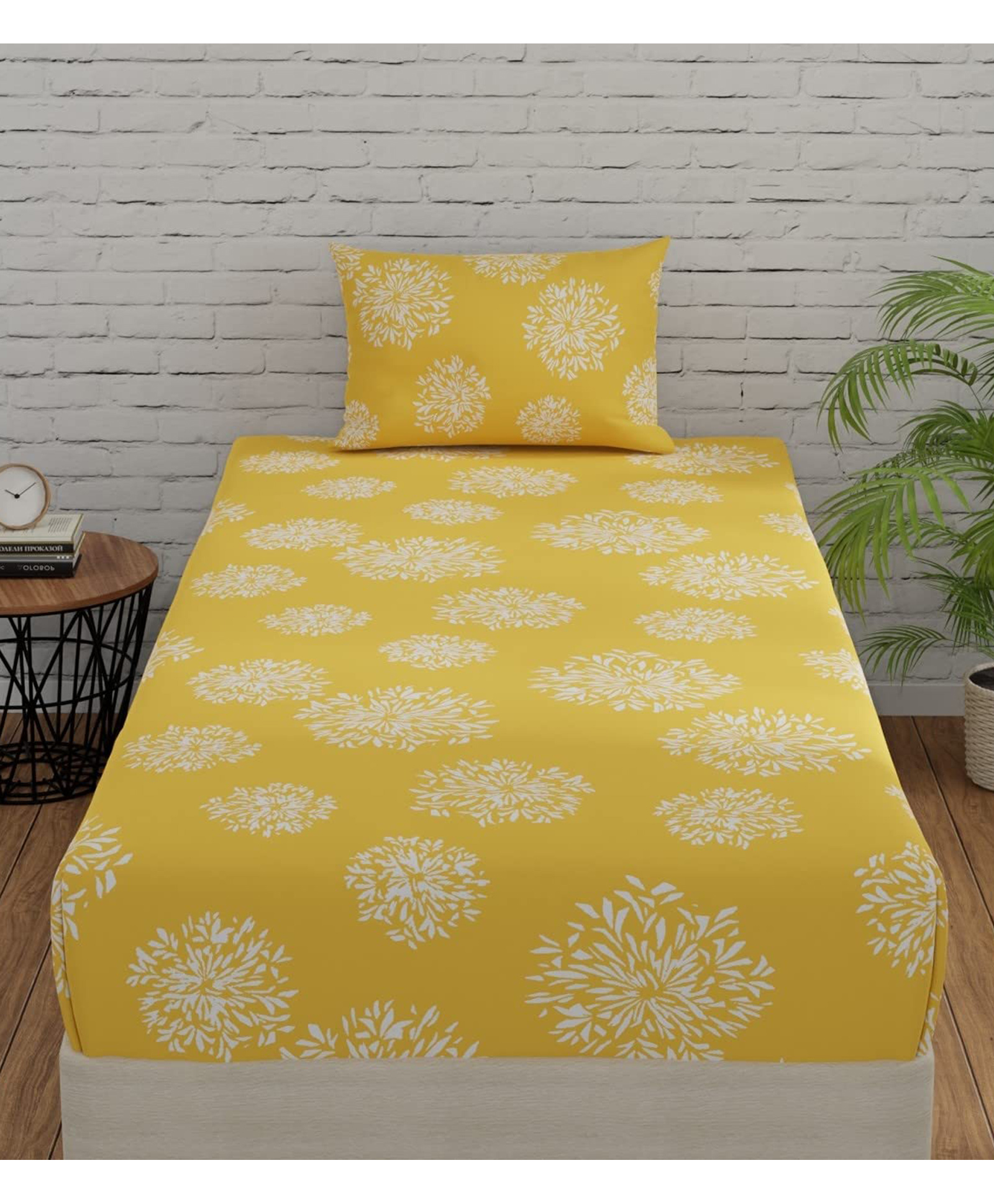 Huesland by Ahmedabad Cotton 144 TC Bedsheet for Single Bed with 1 Pillow Cover - Yellow-picture-5