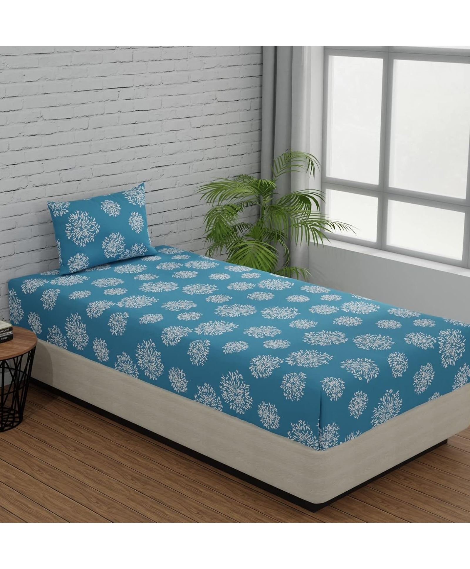 Huesland by Ahmedabad Cotton 144 TC Geometric Single Bedsheet Cotton with 1 Pillow Cover - Blue-picture-18