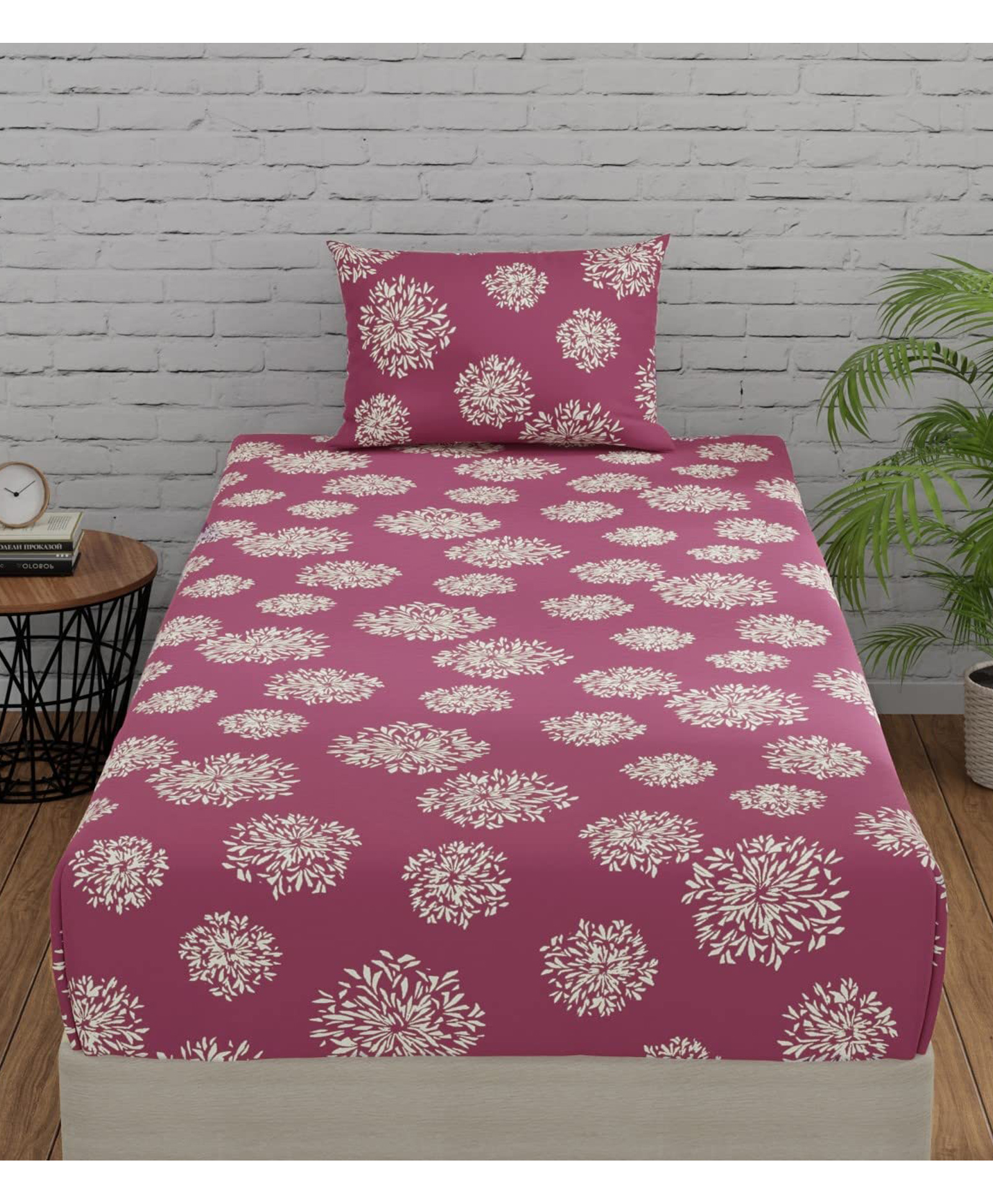 Huesland by Ahmedabad Cotton 144 TC Geometric Cotton Bedsheet Single Bed with 1 Pillow Cover - Mauve-picture-42
