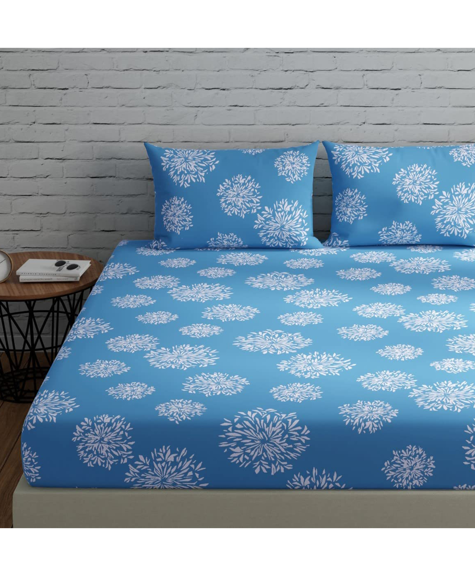 Huesland by Ahmedabad Cotton 144 TC Queen Size Bedsheetsheet Cotton with 2 Pillow Covers - Blue-picture-19