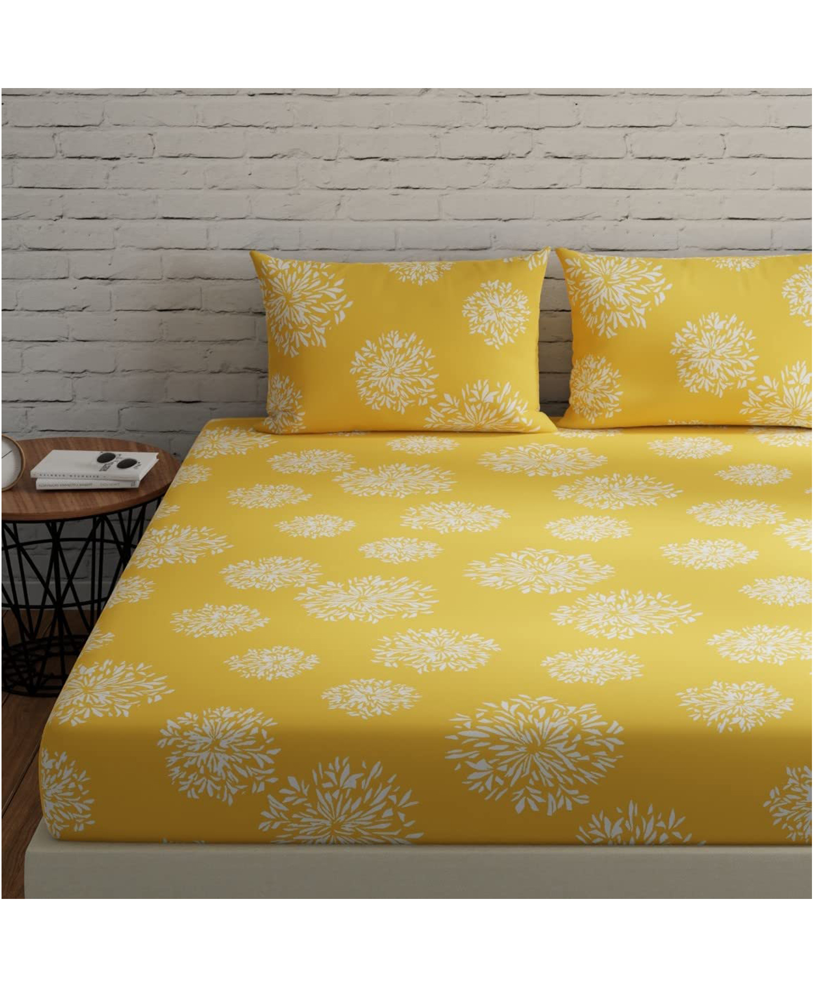 Huesland by Ahmedabad Cotton 144 TC Geometric King Size Bedsheet Cotton with 2 Pillow Covers | 108 x 108 inches | Yellow-picture-34