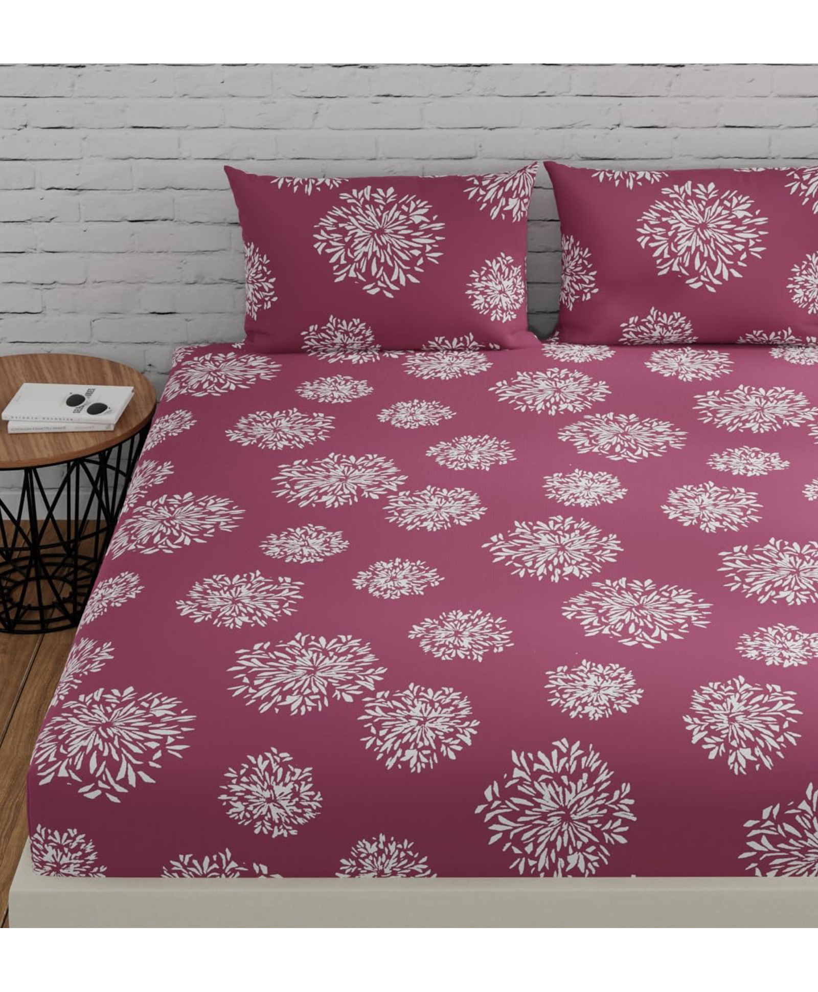 Huesland by Ahmedabad Cotton 144 TC Geometric Cotton Bedsheets for King Size Bed with 2 Pillow Covers | 108x108 inches | Mauve-picture-10