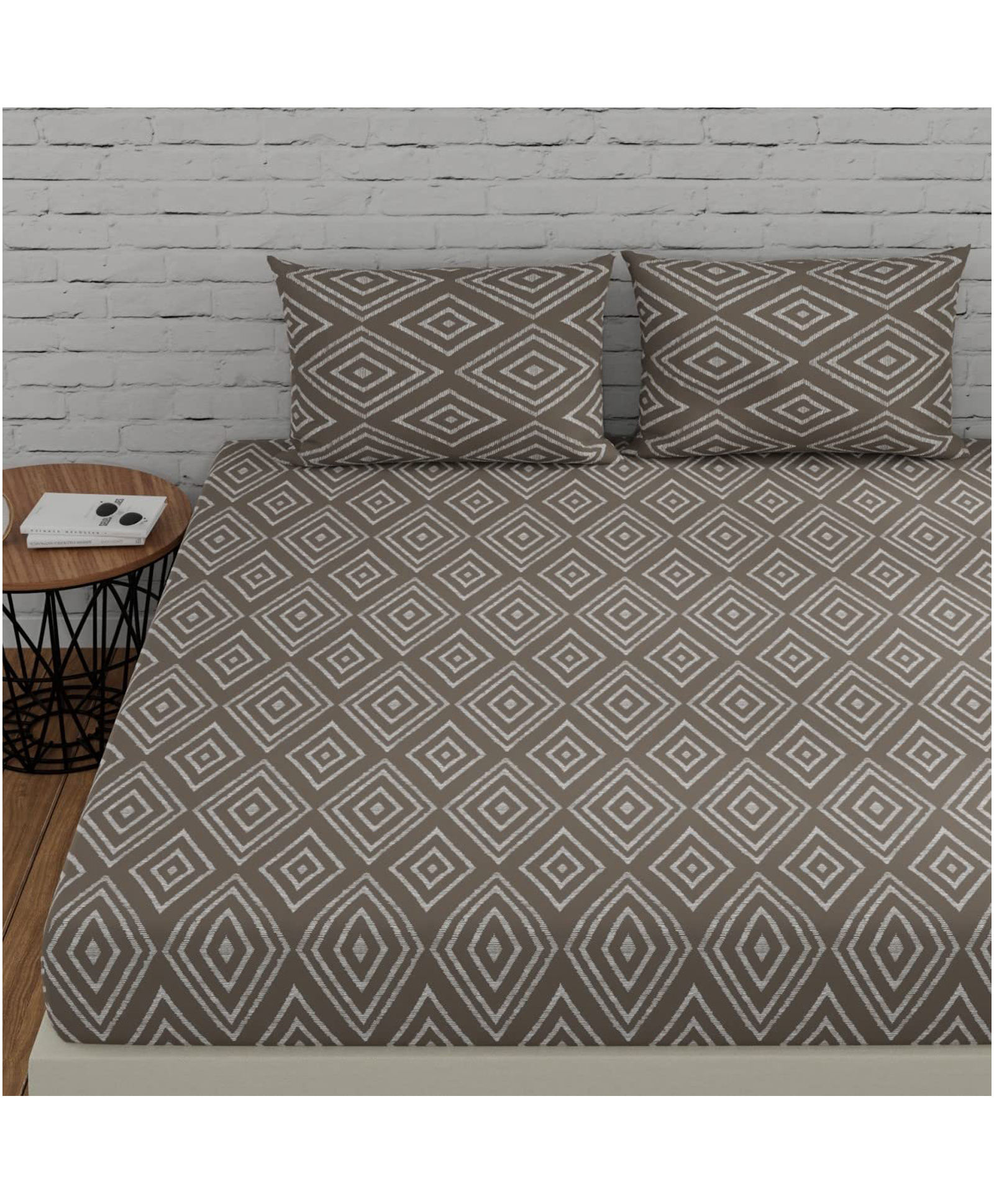 Huesland by Ahmedabad Cotton 144 TC Cotton Bedsheet for Double Bed King Size with 2 Pillow Covers | 9ft x 9ft | Taupe-picture-12