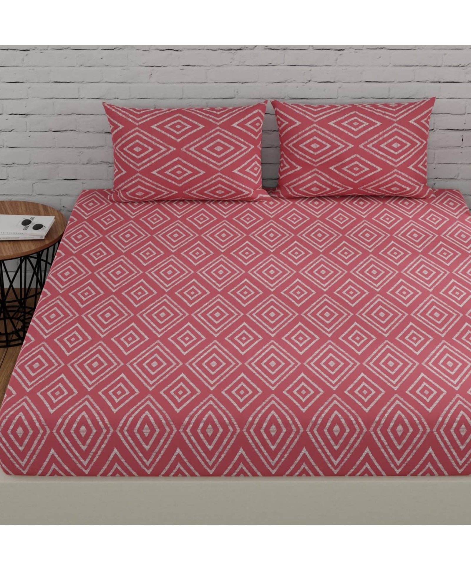 Huesland by Ahmedabad Cotton 144 TC Bedsheet for King Size Bed with 2 Pillow Covers | 108 by 108 inch | Peach Pink-picture-8