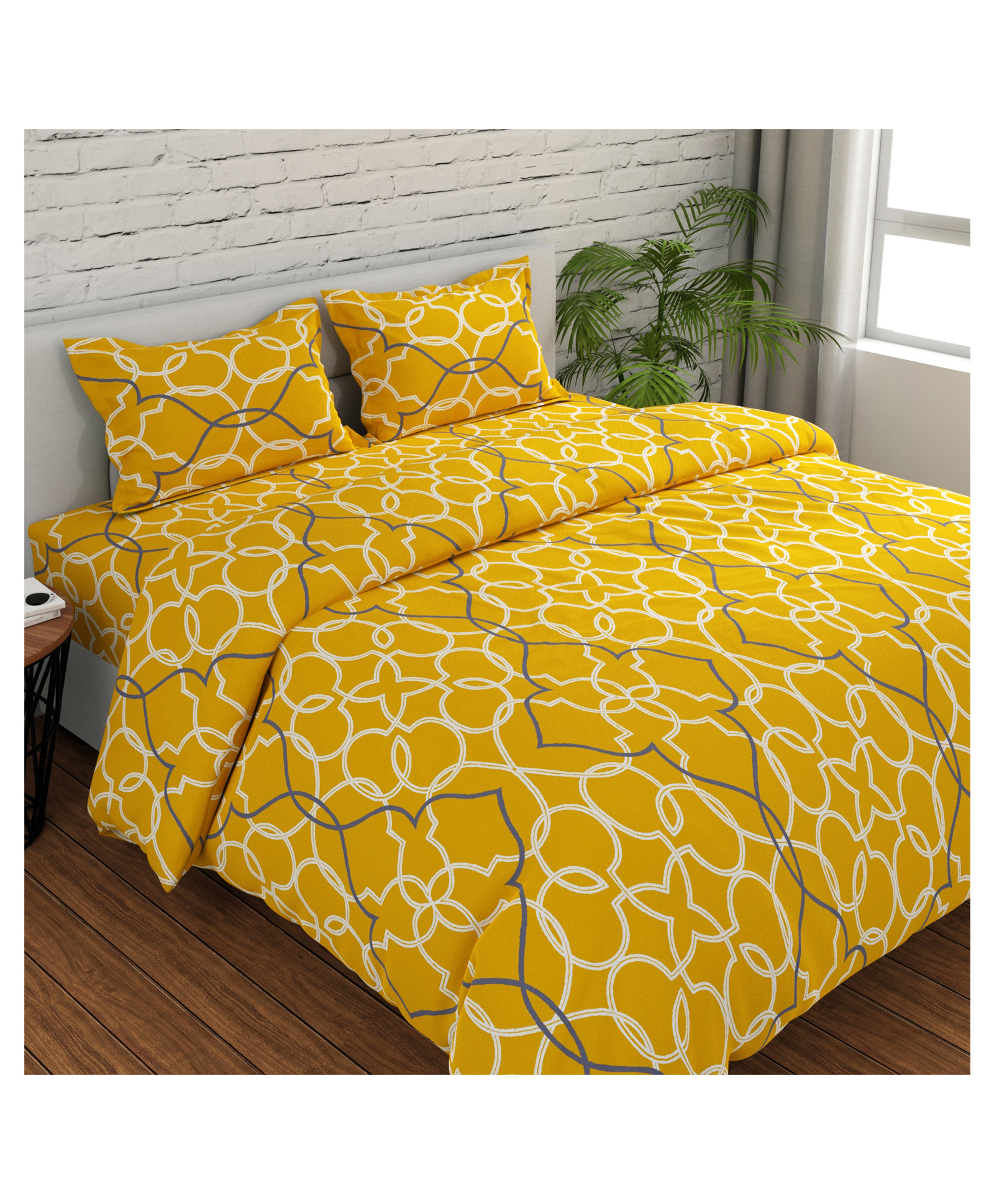 Huesland by Ahmedabad Cotton 144 TC Cotton Bedsheets for Double Bed with 2 Pillow Covers | Almond & Brown | Mosiac-picture-11