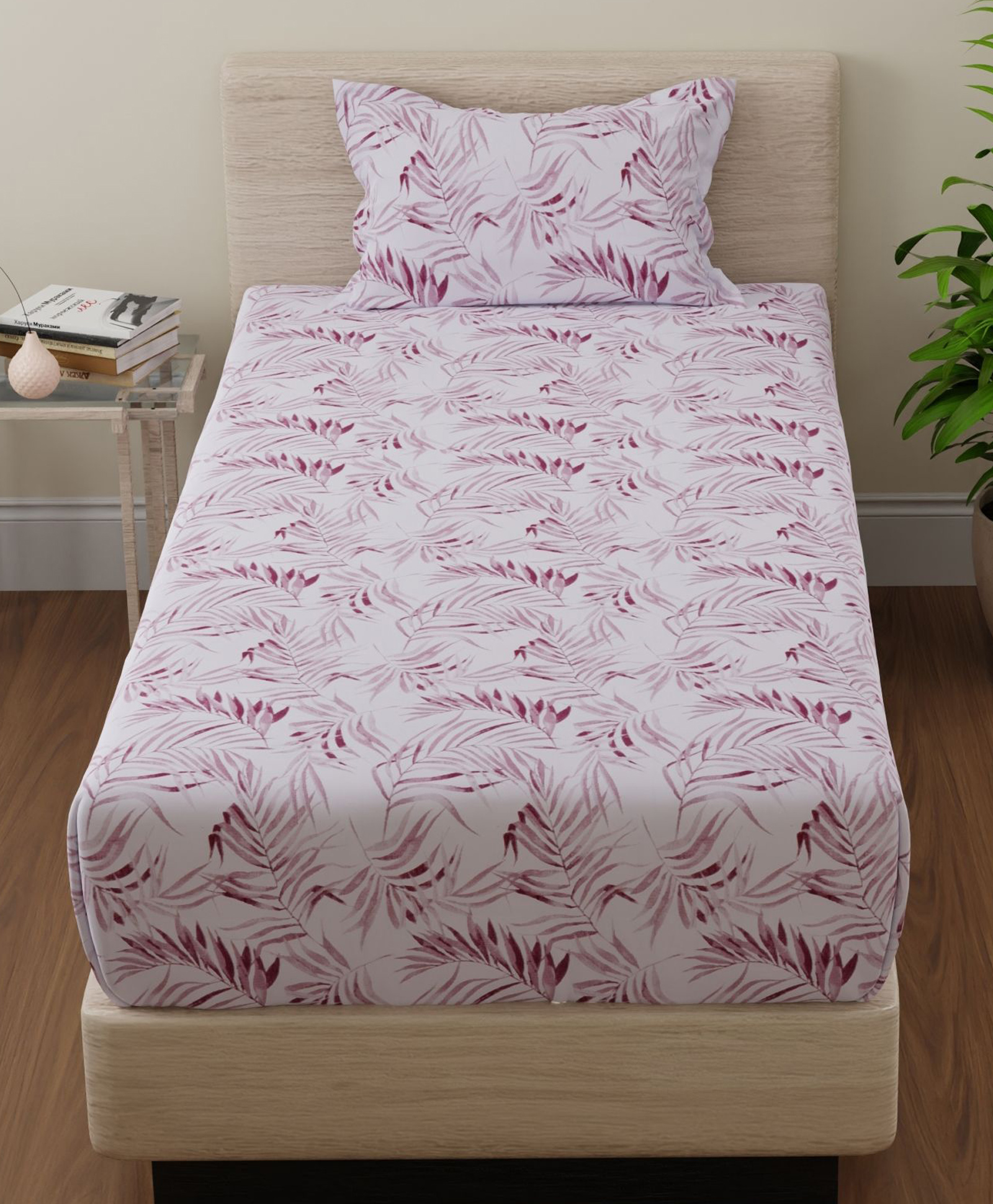 Huesland by Ahmedabad Cotton 144 TC Bedsheet for Single Bed with 1 Pillow Cover - Rosewood Maroon & White-picture-12