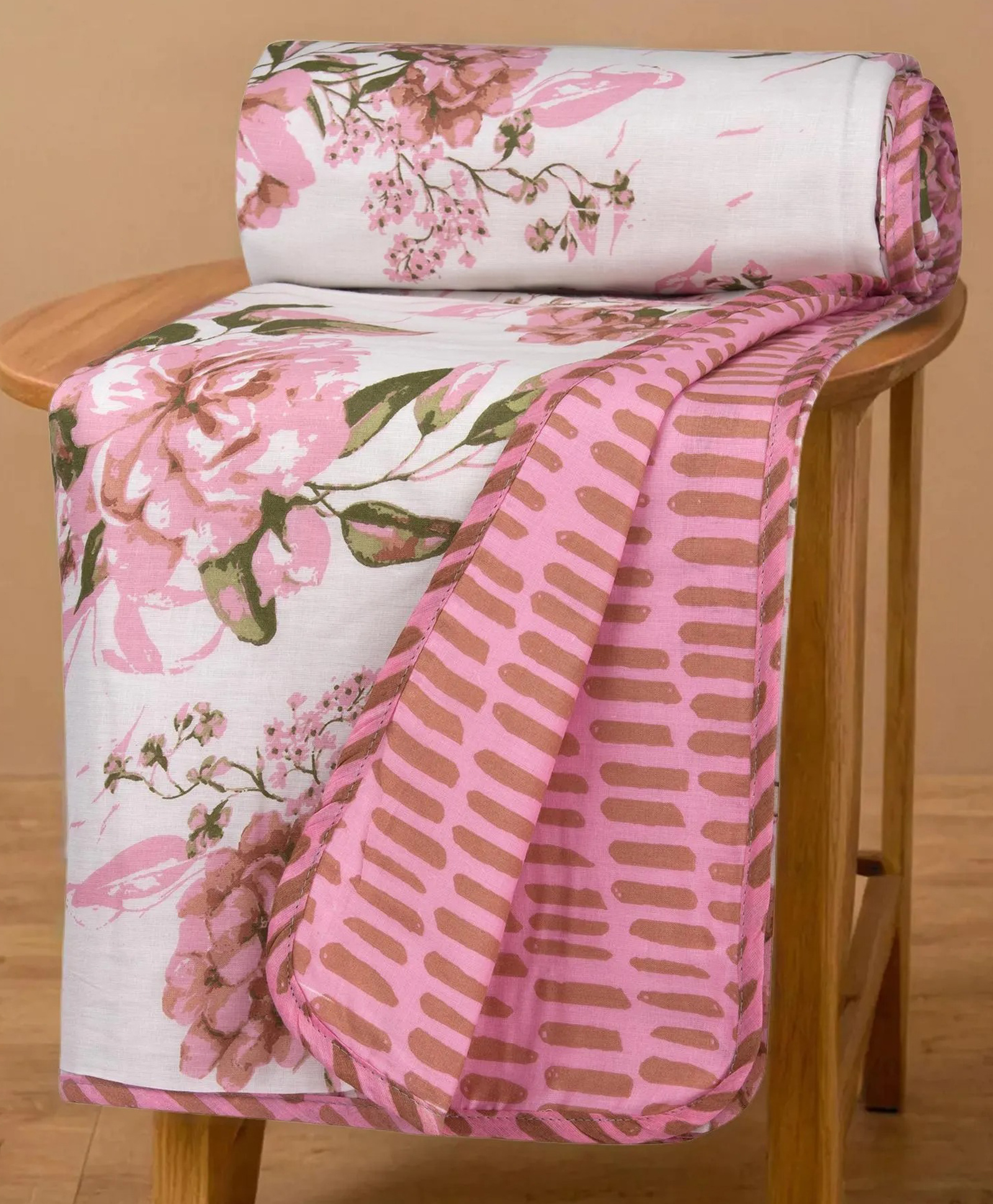 HUESLAND 100% Cotton Dohar Toddler Size Reversible | 41 x 55 inches, Blushing Blooms - White, Pink & Green-picture-17