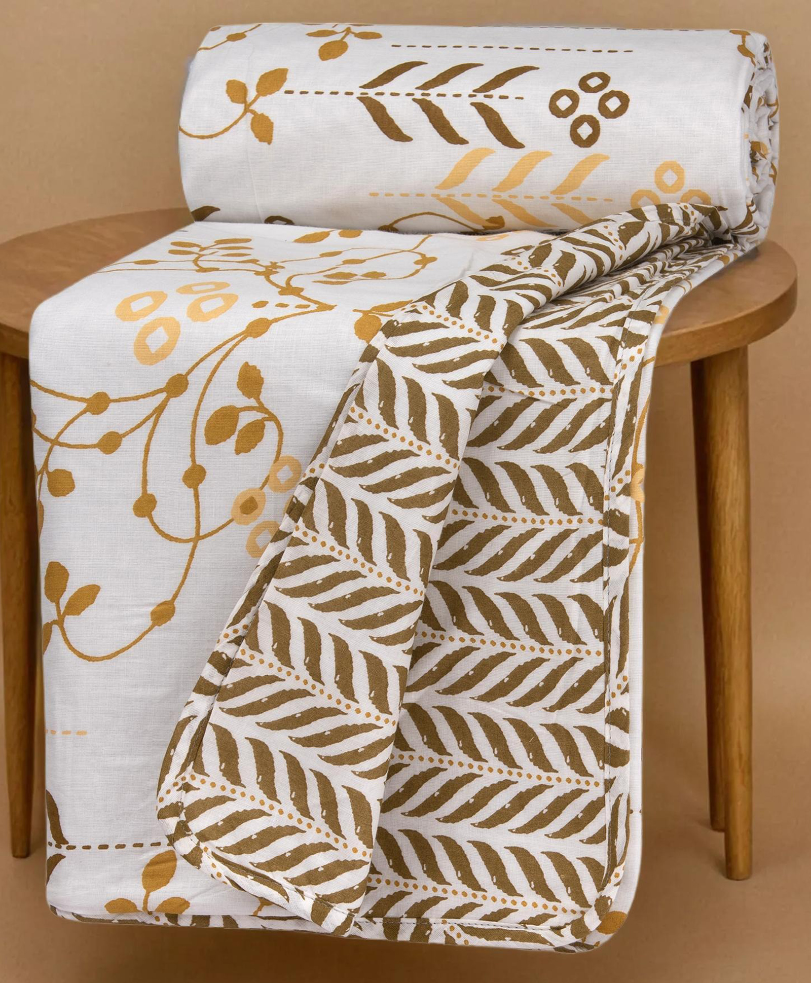 HUESLAND 100% Cotton Dohar Toddler Size Reversible | 41 x 55 inches, Floral Fusion - Petal - White, Moss Green & Mustard-picture-18
