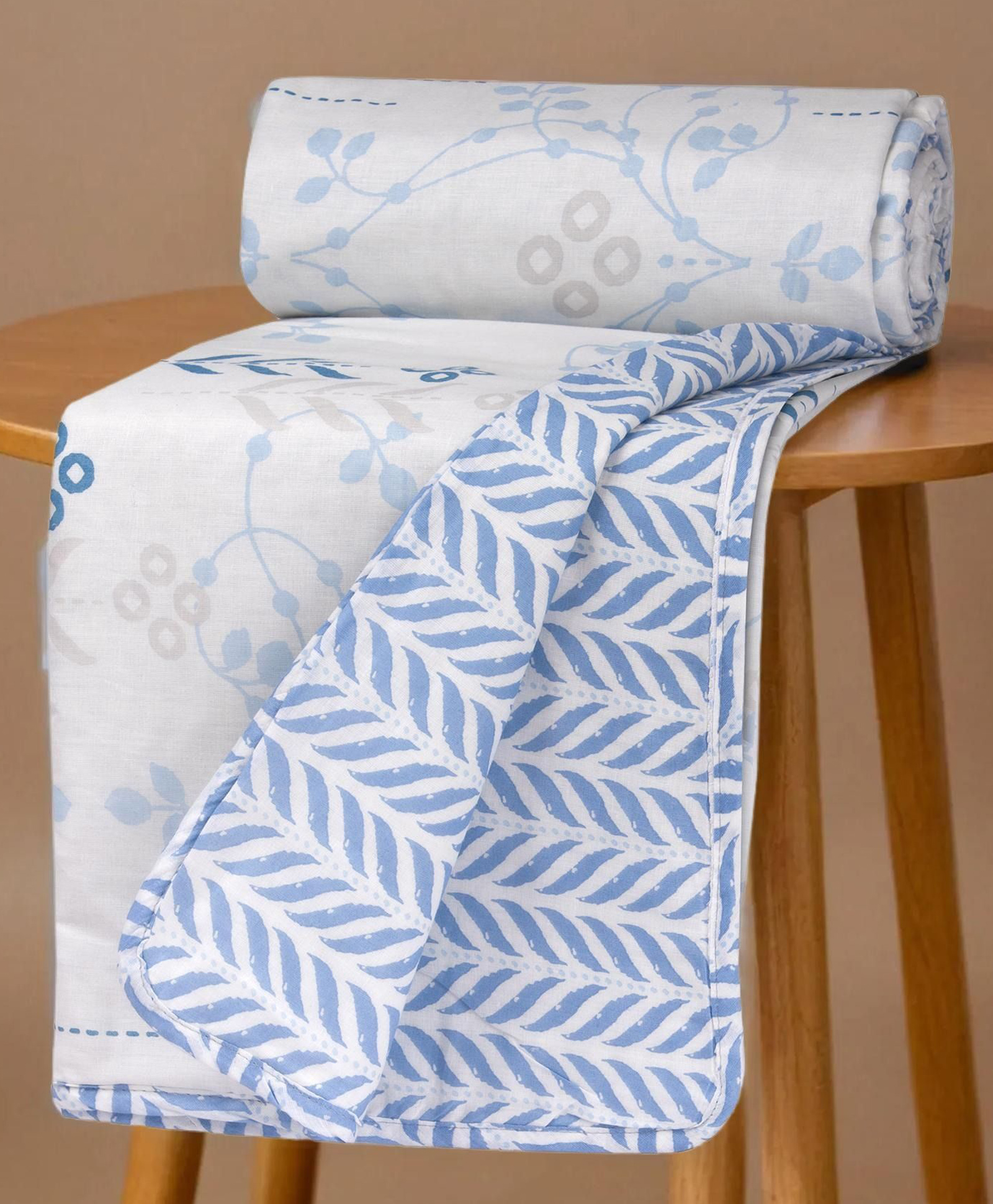 HUESLAND 100% Cotton Dohar Toddler Size Reversible | 41 x 55 inches, Floral Fusion - Petal - White & Arctic Blue-picture-20